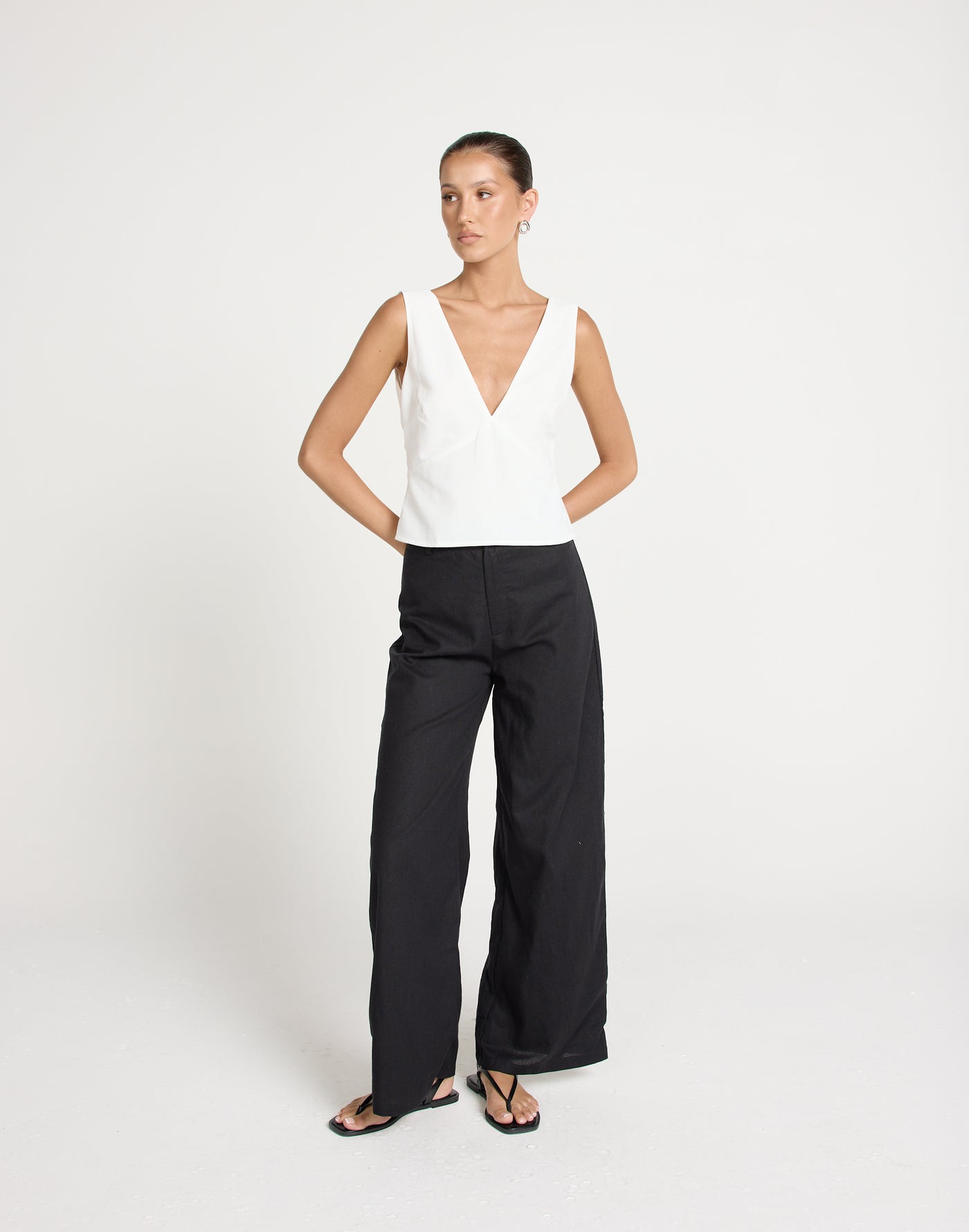 Elio Top (White) | CHARCOAL Exclusive - V-neckline and Backline Linen Blend Top - Women's Top - Charcoal Clothing