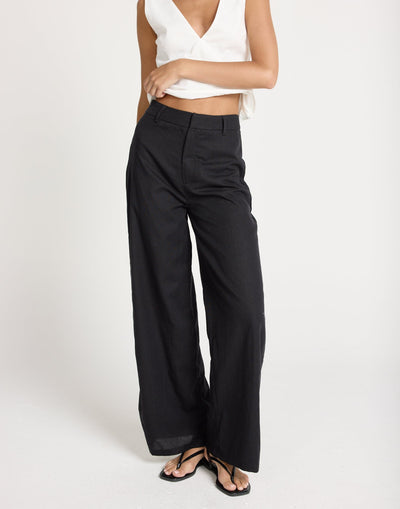 Paradise Pants (Black) | CHARCOAL Exclusive - Mid Rise Wide Leg Basic Pants - Women's Pants - Charcoal Clothing