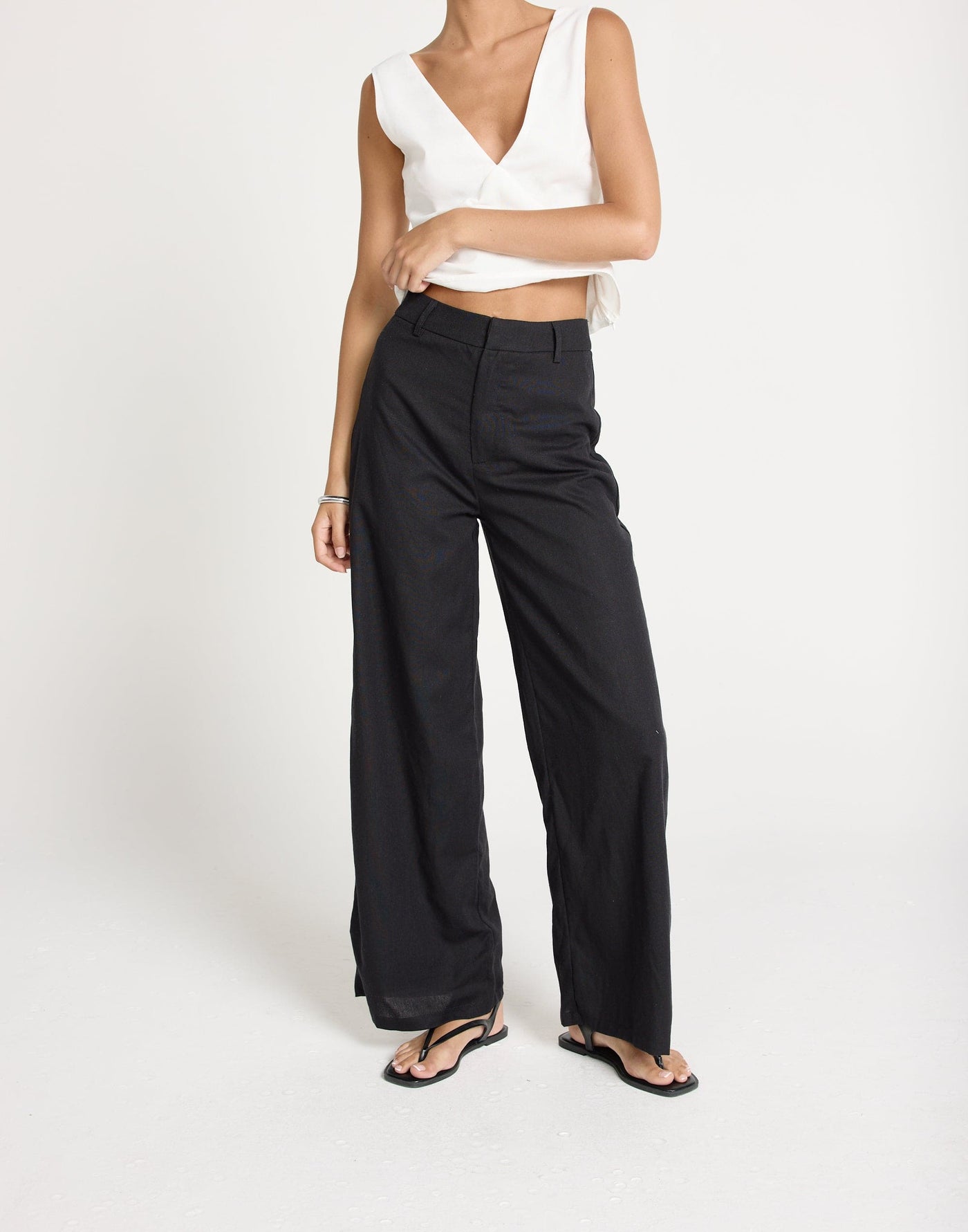 Paradise Pants (Black) | CHARCOAL Exclusive - Mid Rise Wide Leg Basic Pants - Women's Pants - Charcoal Clothing