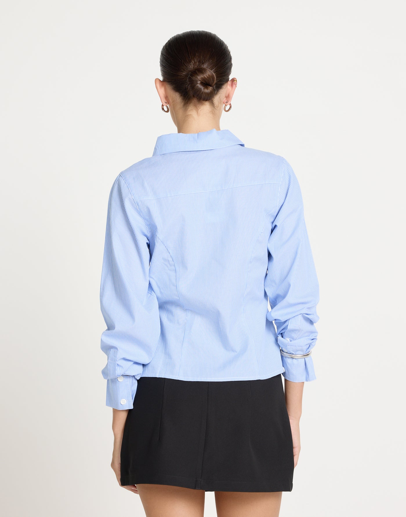 Teri Long Sleeve Shirt (Blue/ White Stripe) | CHARCOAL CLOTHING | Button Up Stripe Fitted Top - Women's Shirt - Charcoal Clothing
