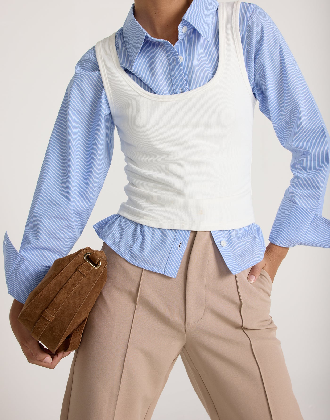 Teri Long Sleeve Shirt (Blue/ White Stripe) | CHARCOAL CLOTHING | Button Up Stripe Fitted Top - Women's Shirt - Charcoal Clothing