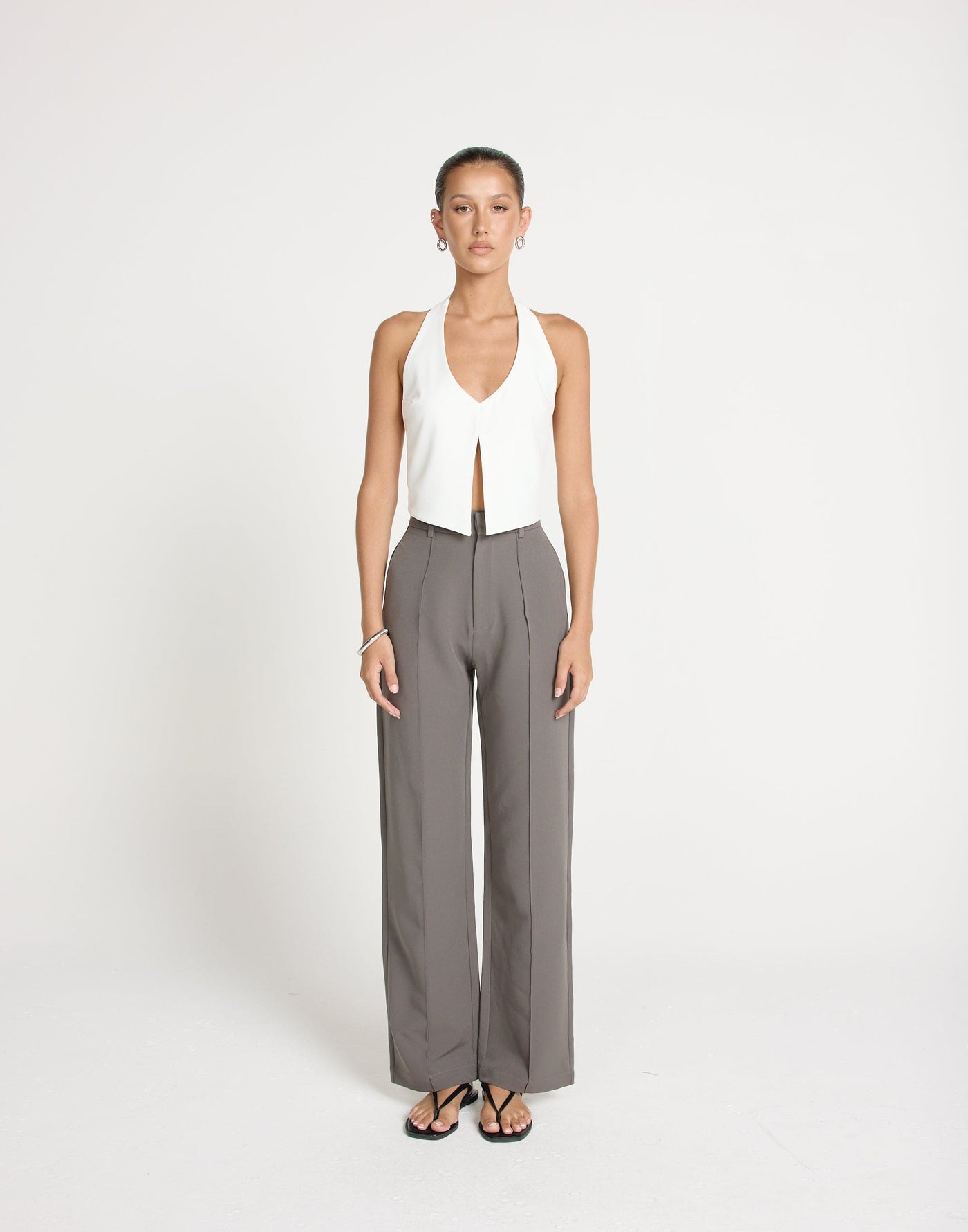 Colden Pants (Slate) - Petite | CHARCOAL EXCLUSIVE | Petite Style Tailored High Rise Pants - Women's Pants - Charcoal Clothing