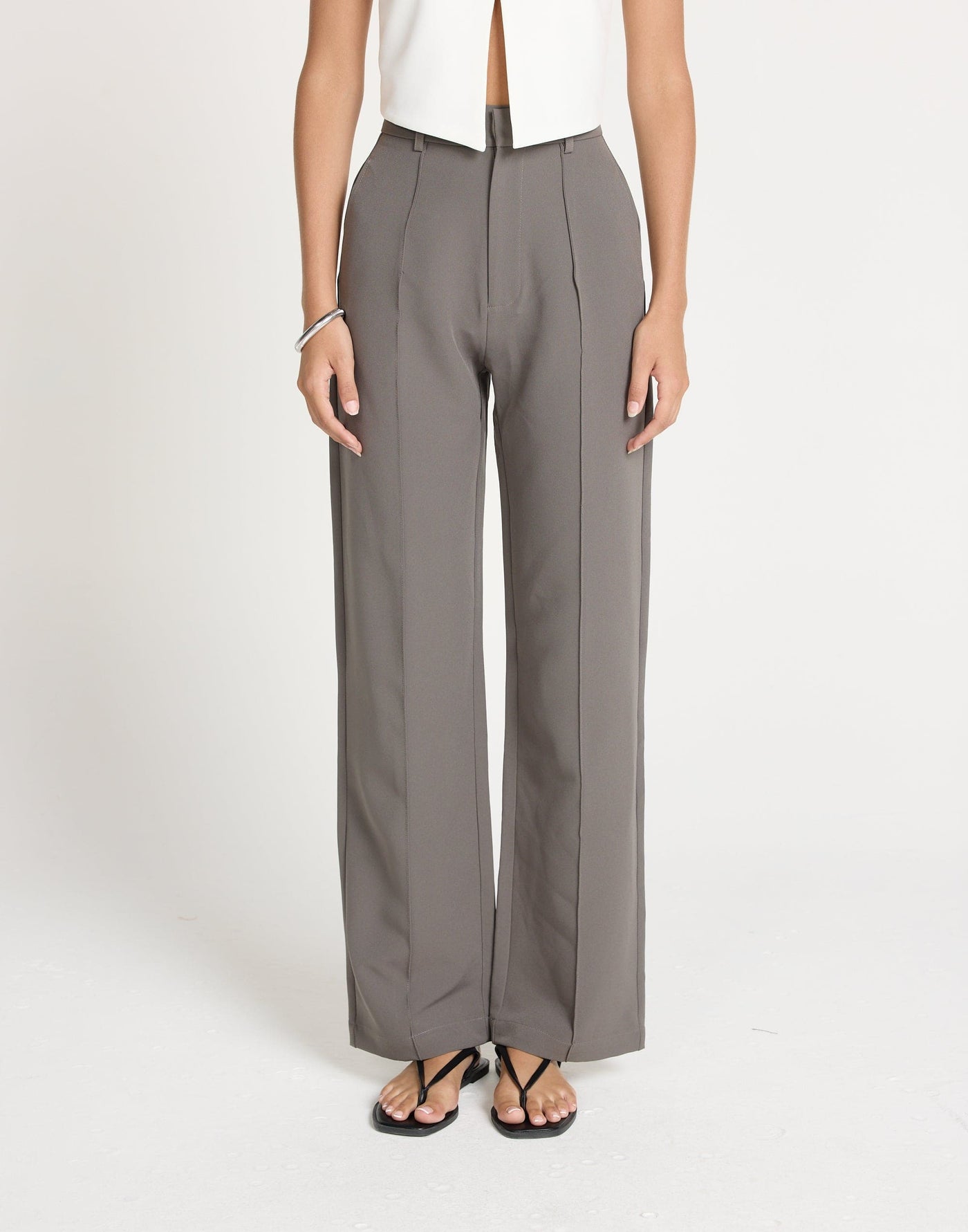 Colden Pants (Slate) - Petite | CHARCOAL EXCLUSIVE | Petite Style Tailored High Rise Pants - Women's Pants - Charcoal Clothing