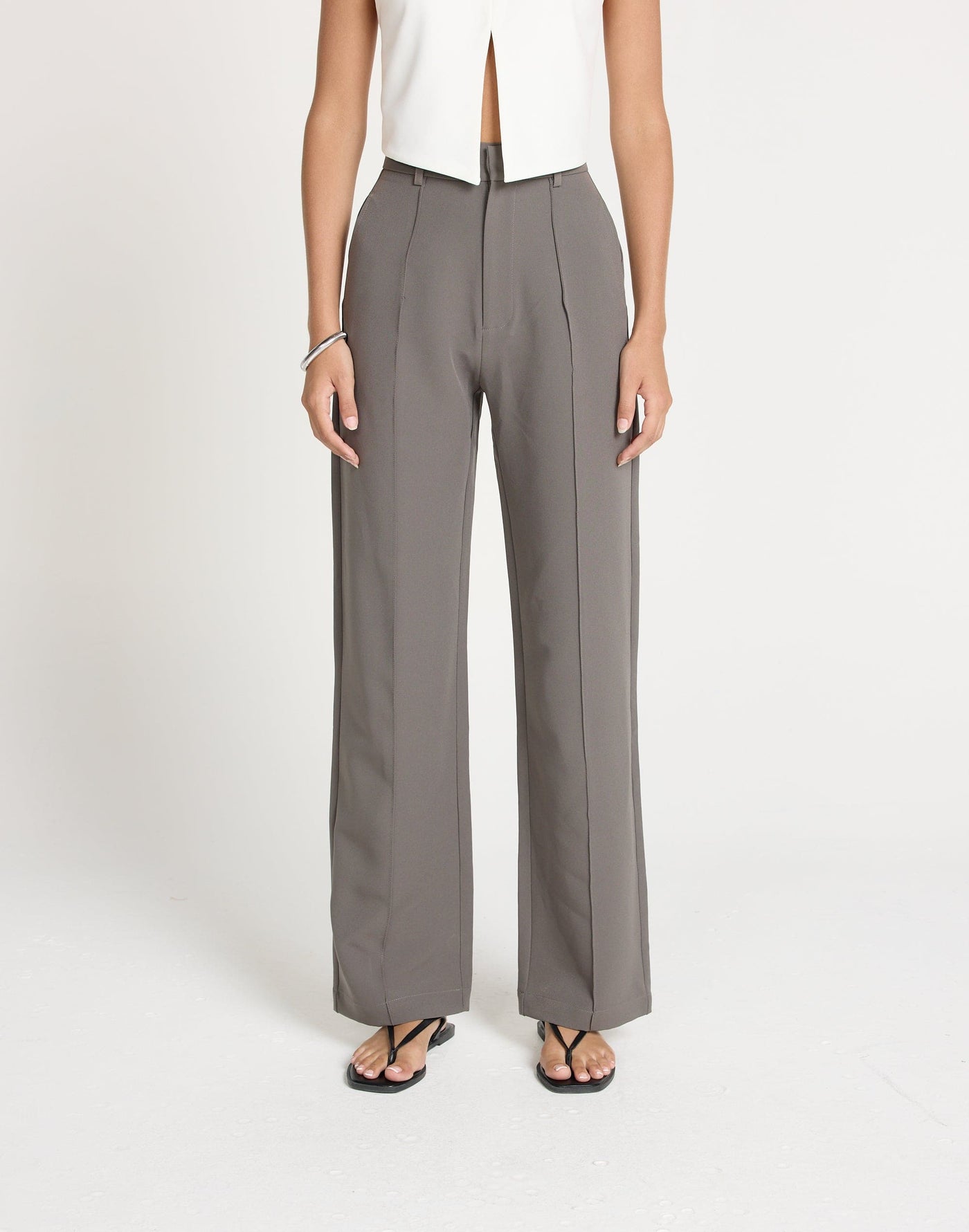 Colden Pants (Slate) - Petite | CHARCOAL EXCLUSIVE | Petite Style Tailored High Rise Pants - Women's Pants - Charcoal Clothing