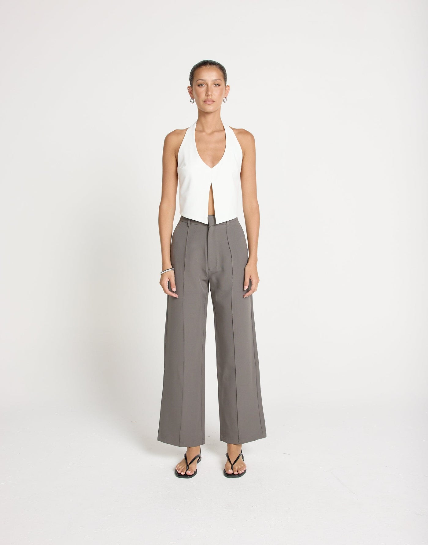 Colden Pants (Slate) - Petite | CHARCOAL EXCLUSIVE | Petite Style Tailored High Rise Pants - Women's Pants - Charcoal Clothing