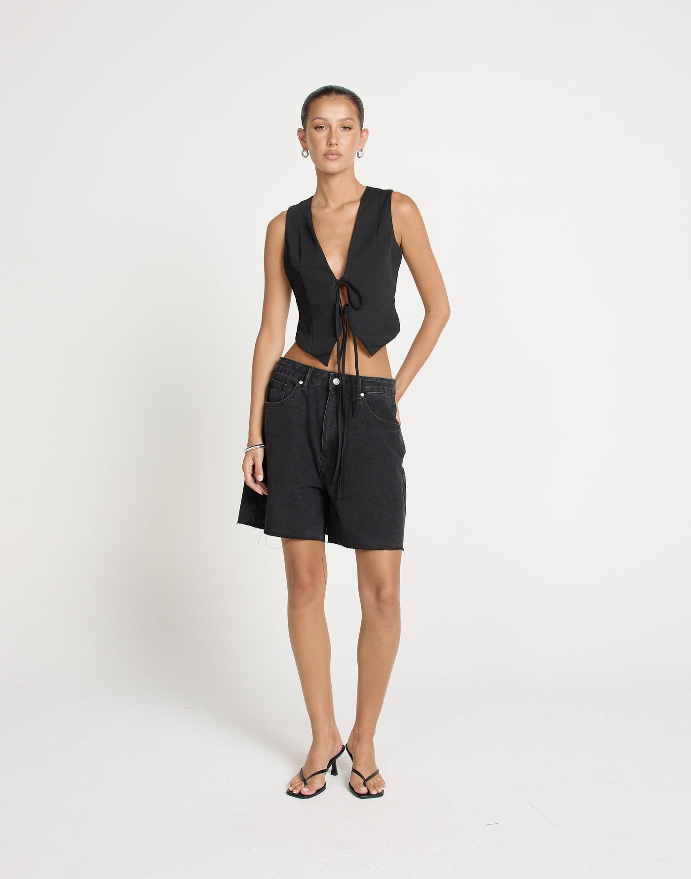 Kimberly Top (Black) | CHARCOAL EXCLUSIVE | Tie Up Bust Detail Vest Style Top - Women's Top - Charcoal Clothing