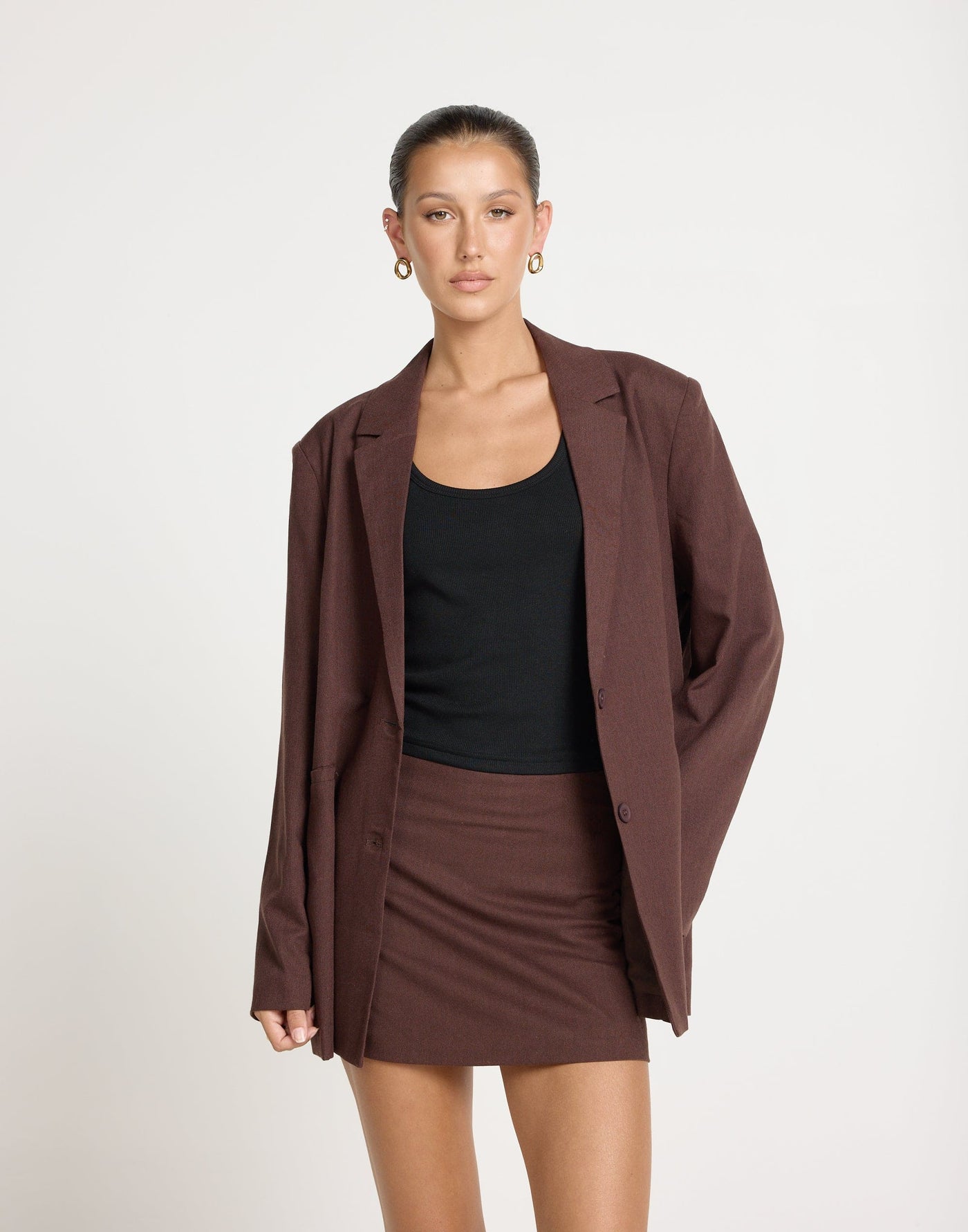 Bradshaw Mini Skirt (Chocolate) | CHARCOAL EXCLUSIVE | Linen Mini Skirt Mid Rise - Women's Skirt - Charcoal Clothing