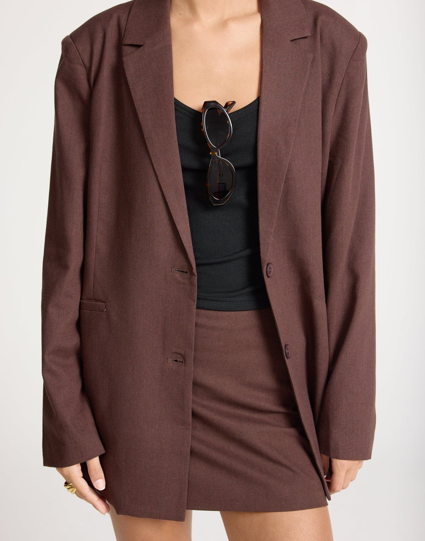Bradshaw Mini Skirt (Chocolate) | CHARCOAL EXCLUSIVE | Linen Mini Skirt Mid Rise - Women's Skirt - Charcoal Clothing