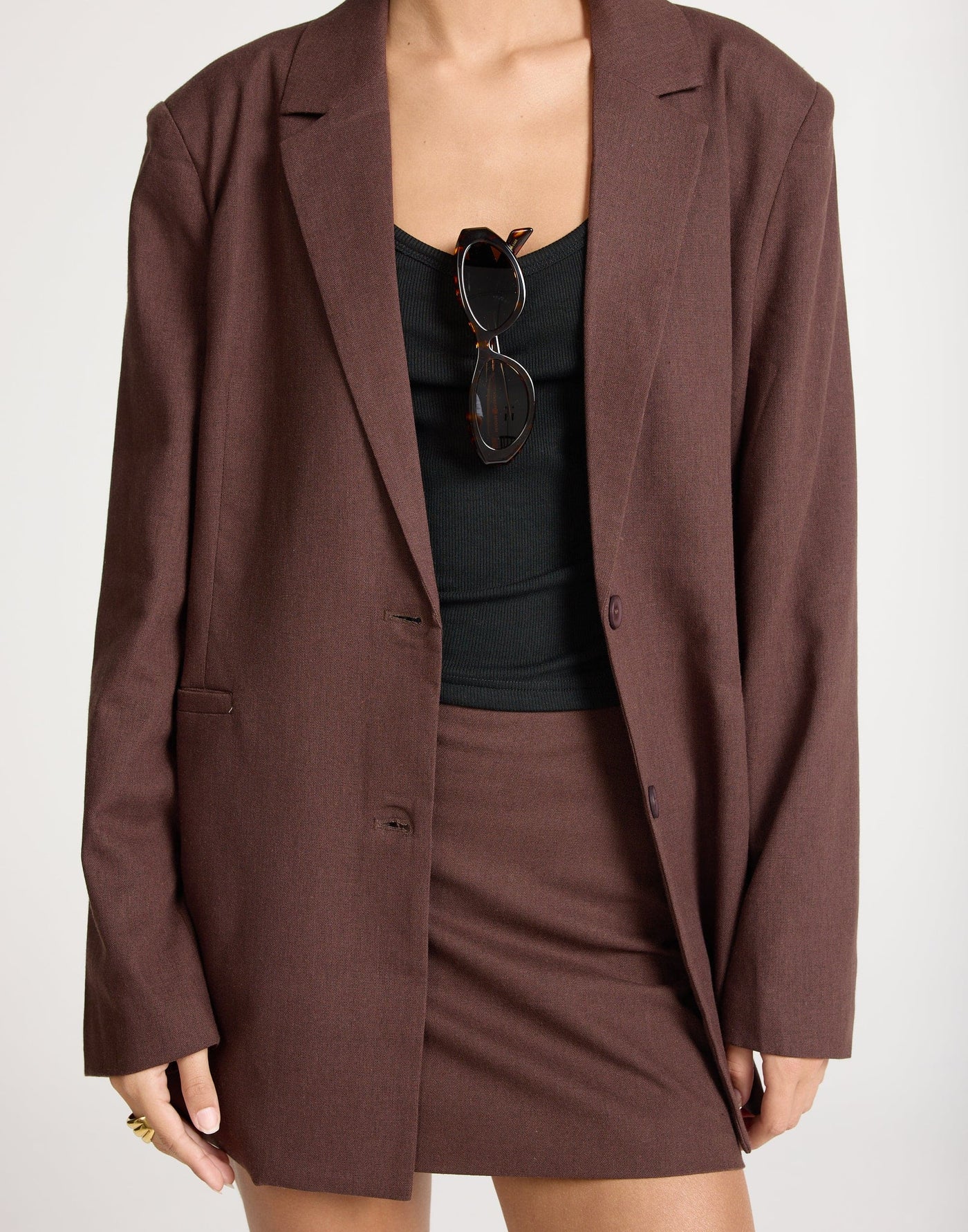 Bradshaw Blazer (Chocolate) | CHARCOAL EXCLUSIVE | Linen Blend Oversized Blazer - Women's Outerwear - Charcoal Clothing