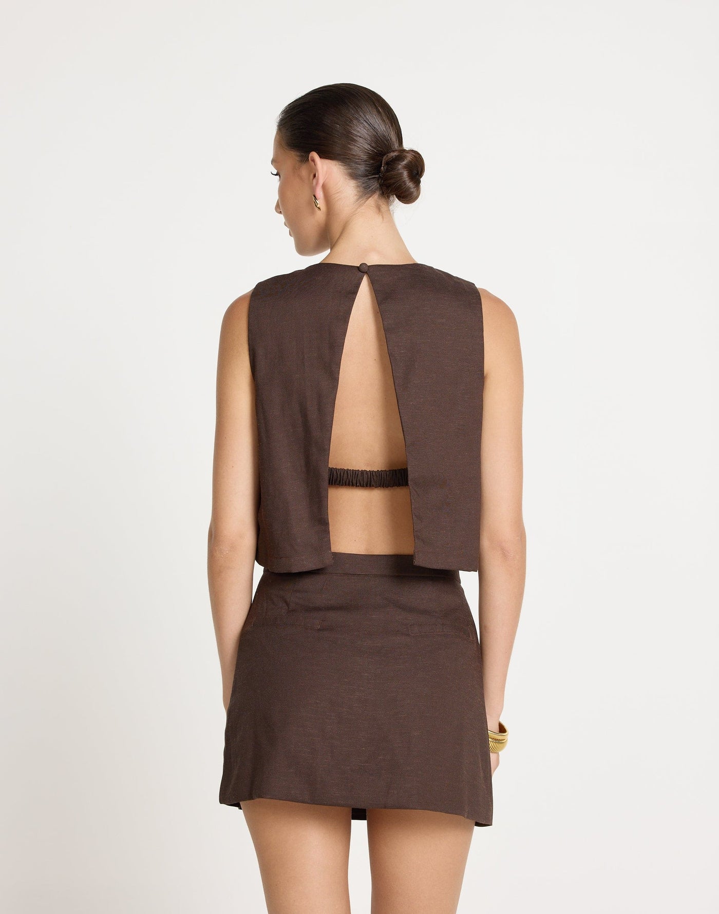 Beckett Mini Skirt (Chocolate) | CHARCOAL EXCLUSIVE - High Waisted Flared Mini Skirt - Women's Skirt - Charcoal Clothing