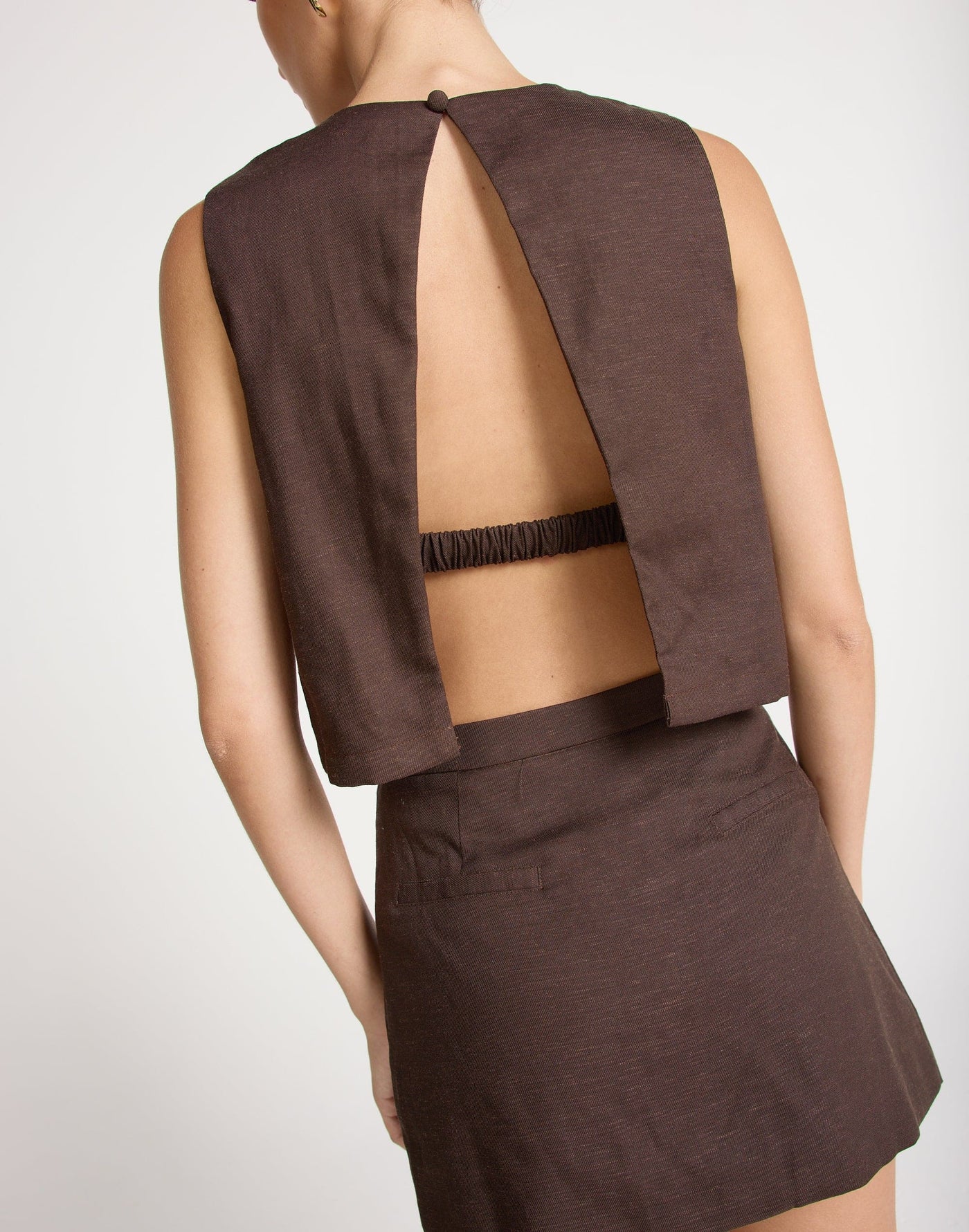 Beckett Top (Chocolate) | CHARCOAL EXCLUSIVE - Open Back Round Neckline Top - Women's Top - Charcoal Clothing