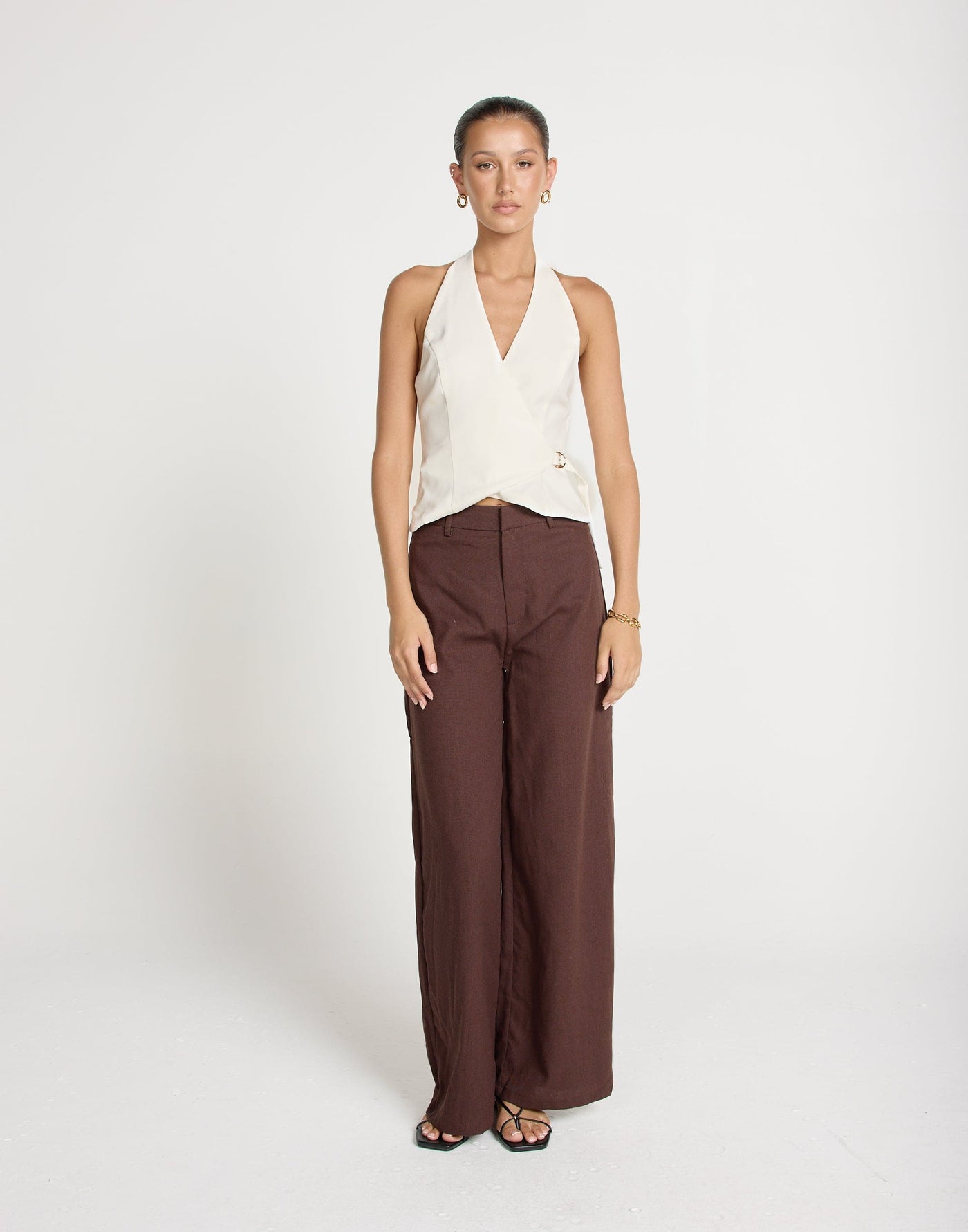 Malika Top (White) | CHARCOAL Exclusive - V-neckline Suiting Adjustable Waist Top - Women's Top - Charcoal Clothing