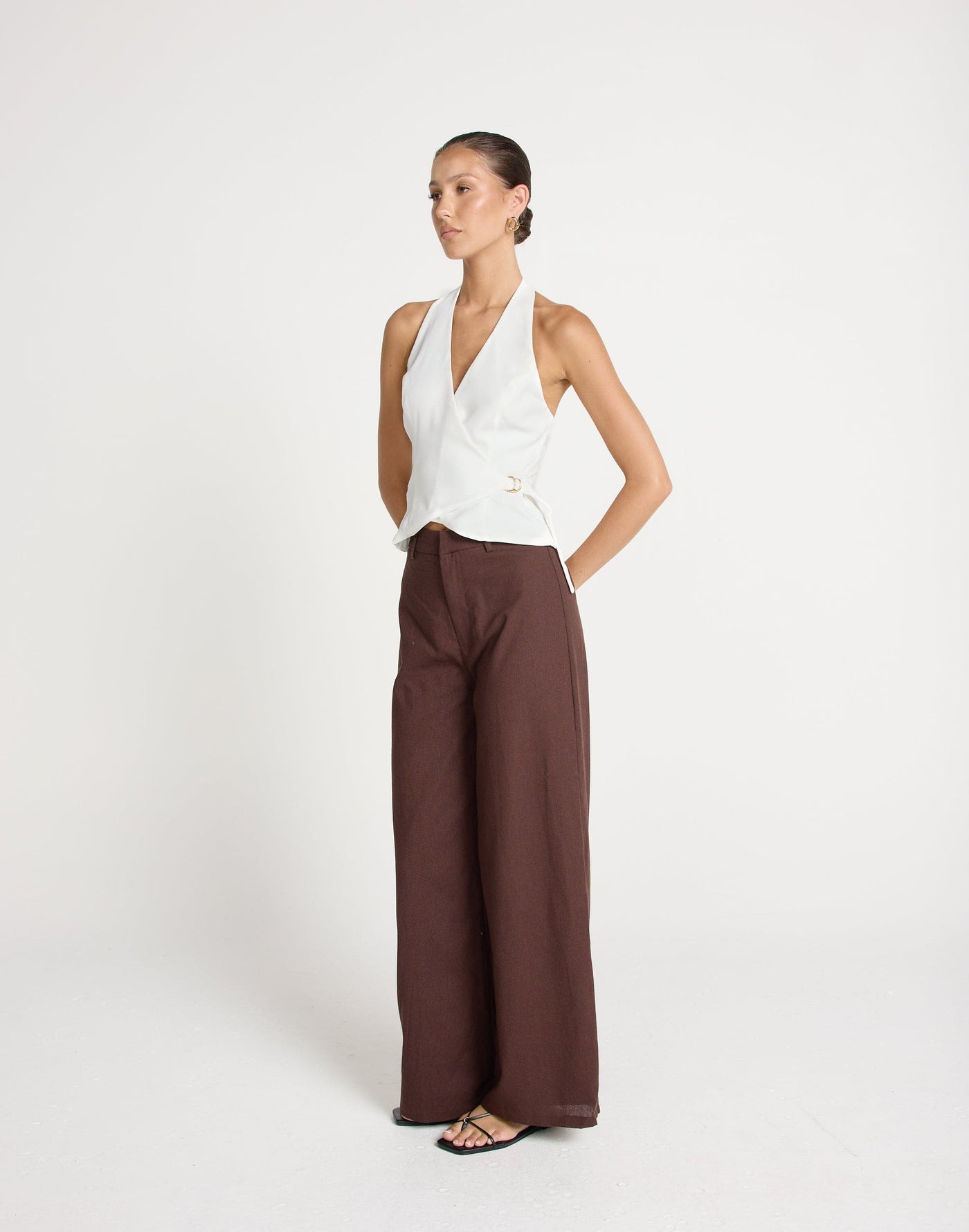 Malika Top (White) | CHARCOAL Exclusive - V-neckline Suiting Adjustable Waist Top - Women's Top - Charcoal Clothing