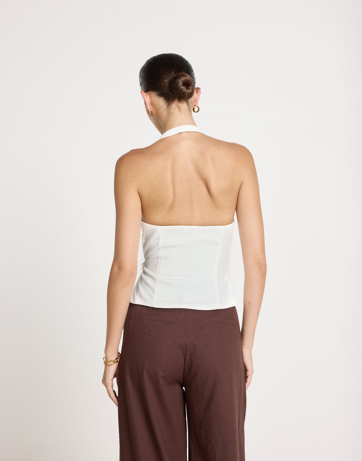 Malika Top (White) | CHARCOAL Exclusive - V-neckline Suiting Adjustable Waist Top - Women's Top - Charcoal Clothing