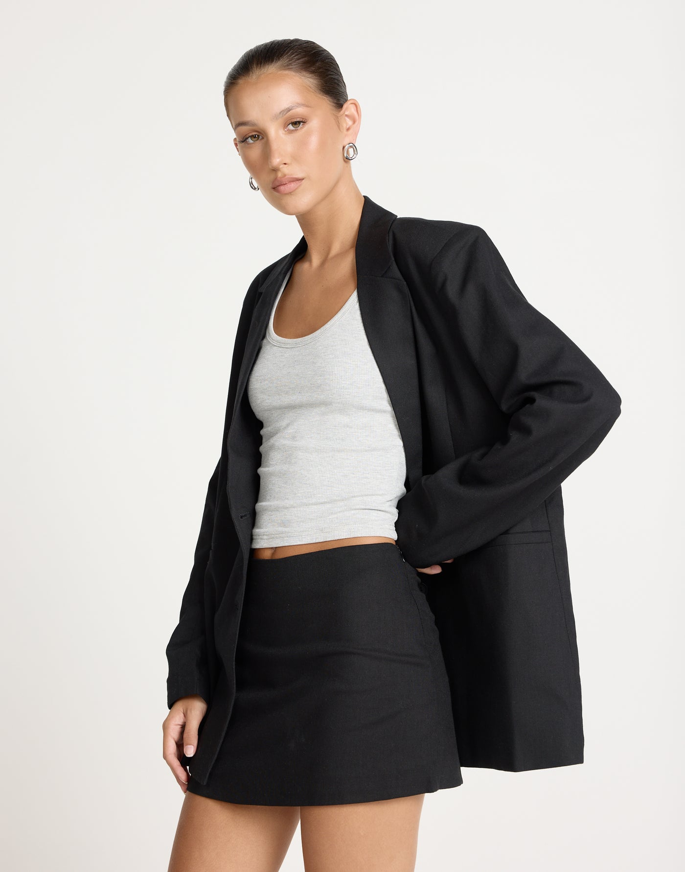 Bradshaw Blazer (Black) | CHARCOAL EXCLUSIVE | Linen Blend Oversized Blazer - Women's Outerwear - Charcoal Clothing