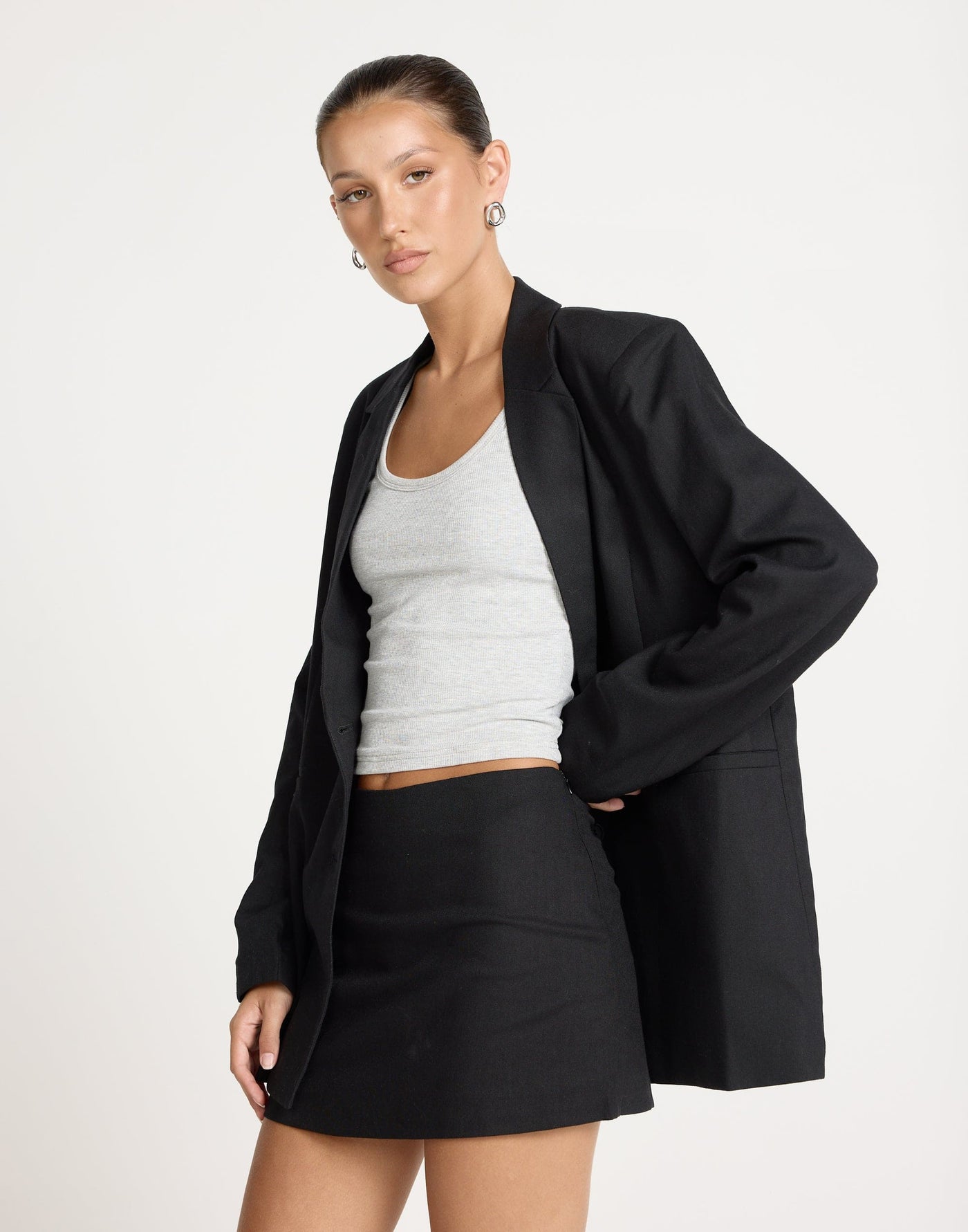 Bradshaw Mini Skirt (Black) | CHARCOAL EXCLUSIVE | Linen Mini Skirt Mid Rise - Women's Skirt - Charcoal Clothing