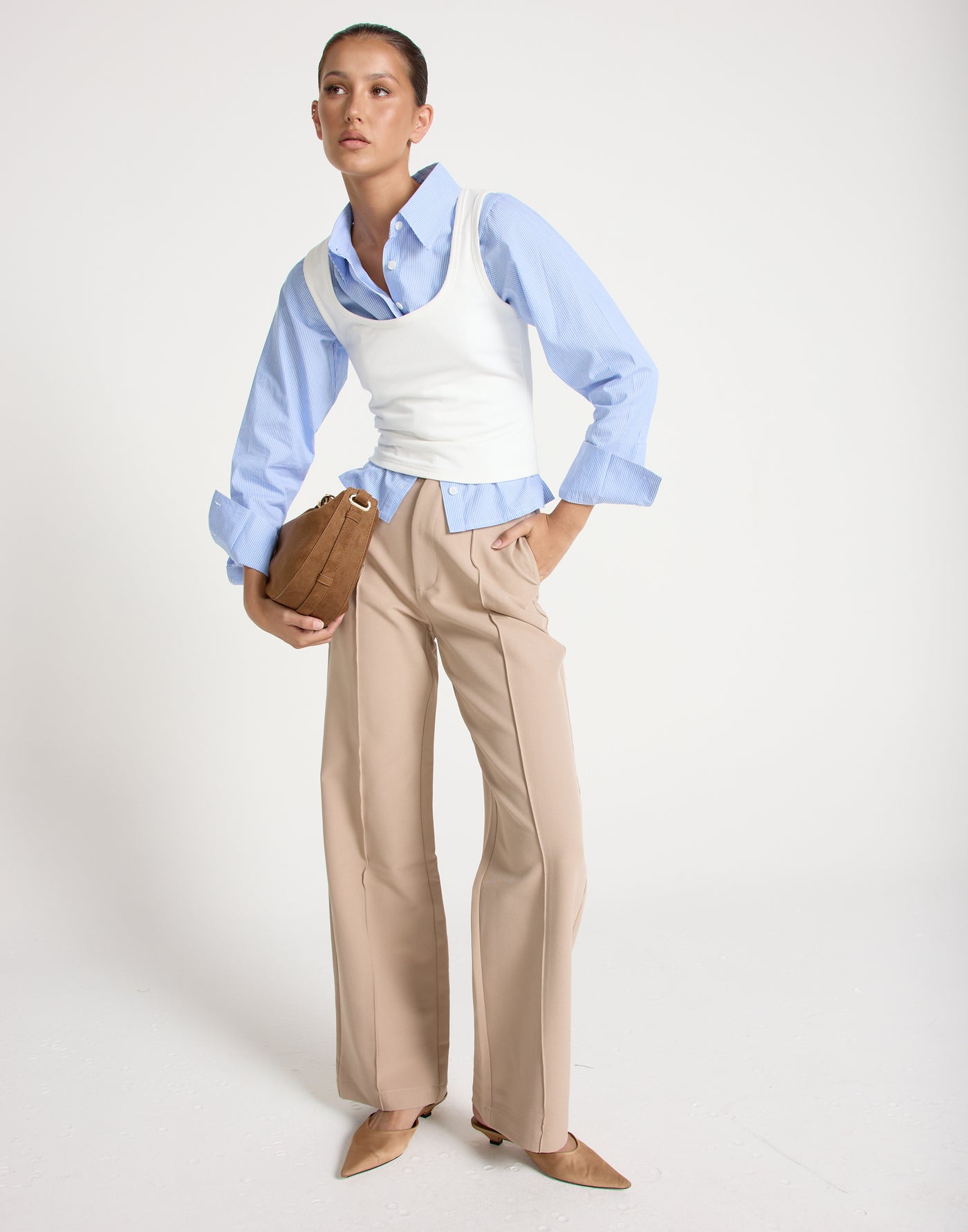 Teri Long Sleeve Shirt (Blue/ White Stripe) | CHARCOAL CLOTHING | Button Up Stripe Fitted Top - Women's Shirt - Charcoal Clothing