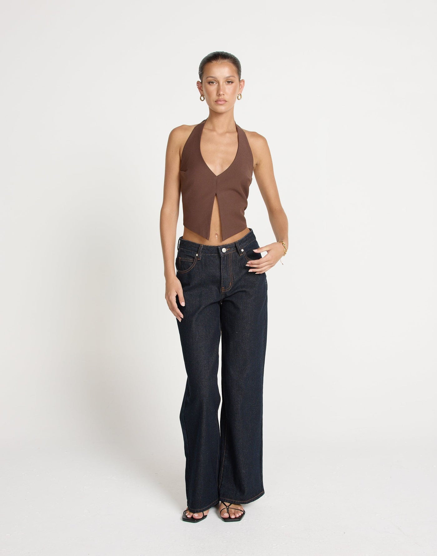 Kailani Top (Cocoa) | CHARCOAL CLOTHING | Open Front And Back Halter Tie Up Top - Women's Top - Charcoal Clothing
