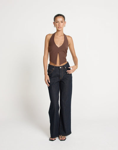 Kailani Top (Cocoa) | CHARCOAL CLOTHING | Open Front And Back Halter Tie Up Top - Women's Top - Charcoal Clothing