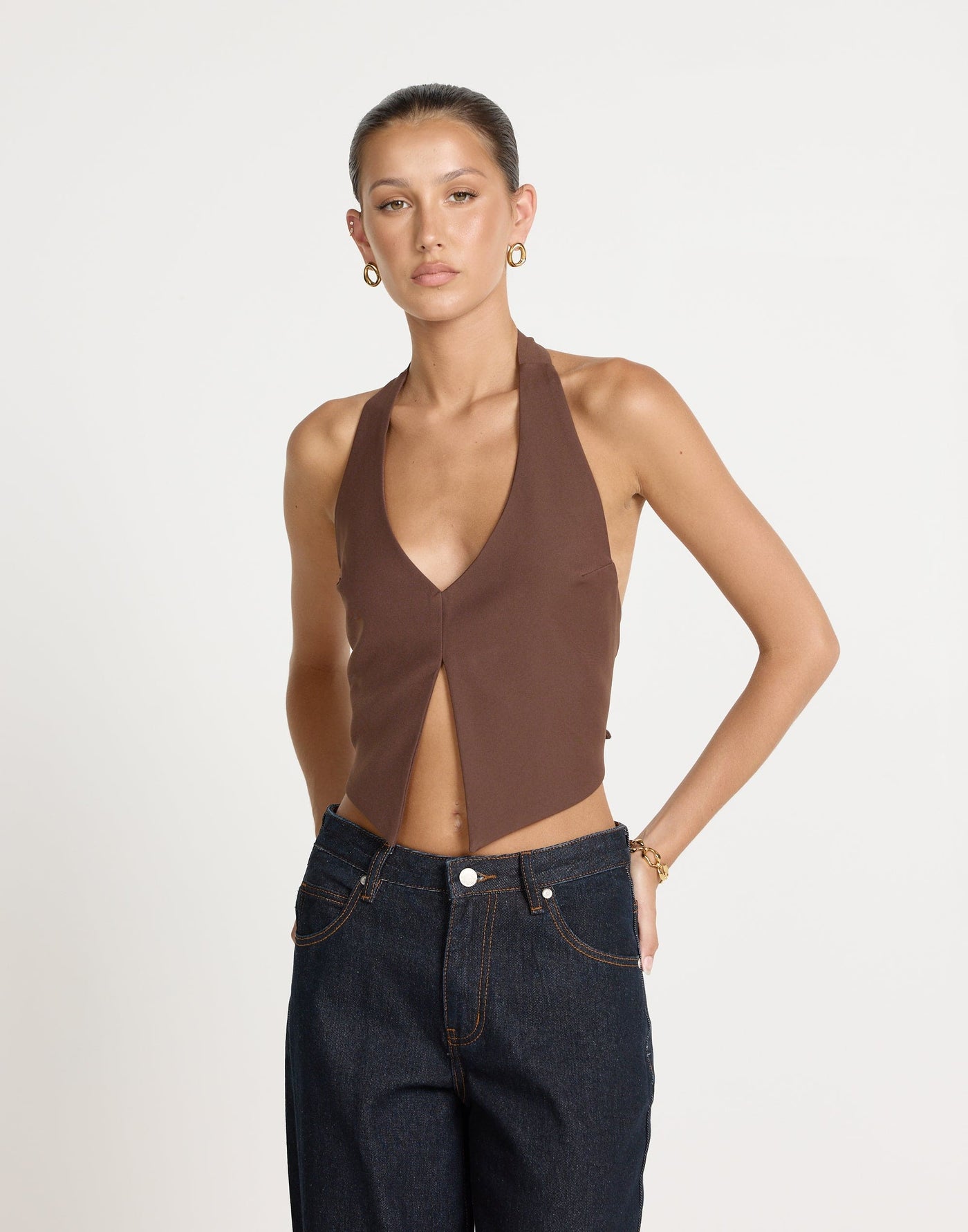 Kailani Top (Cocoa) | CHARCOAL CLOTHING | Open Front And Back Halter Tie Up Top - Women's Top - Charcoal Clothing
