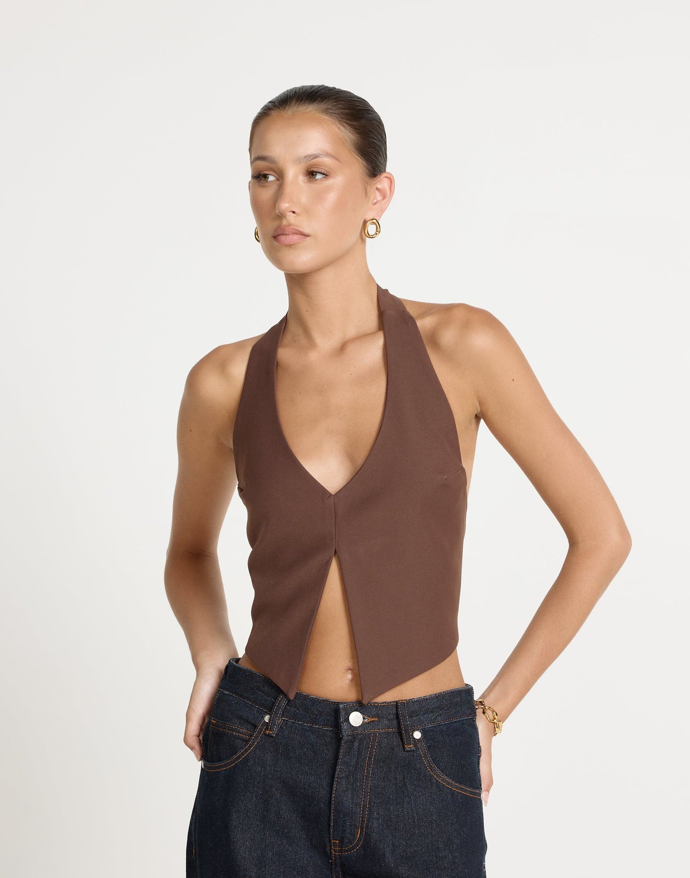 Kailani Top (Cocoa) | CHARCOAL CLOTHING | Open Front And Back Halter Tie Up Top - Women's Top - Charcoal Clothing