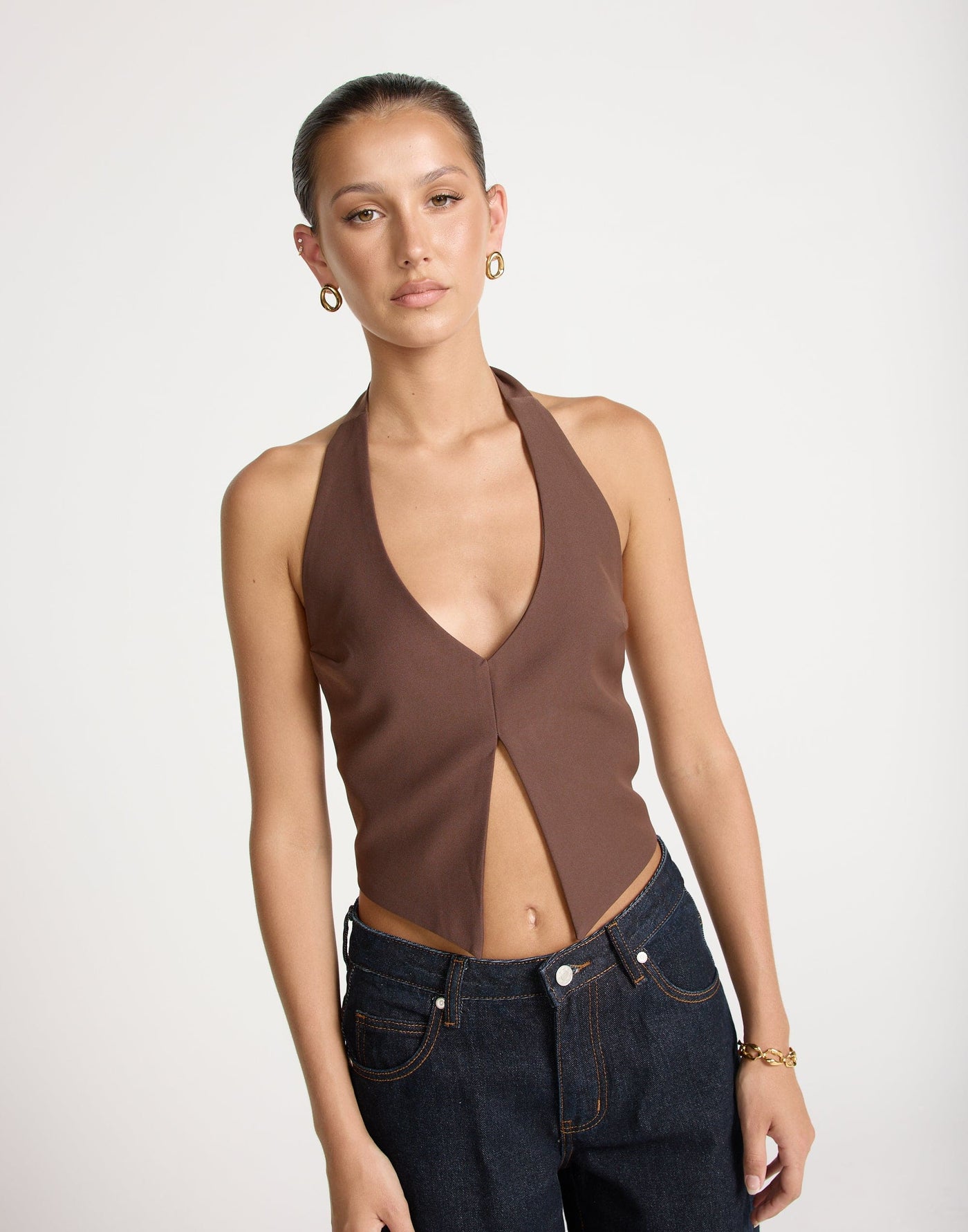 Kailani Top (Cocoa) | CHARCOAL CLOTHING | Open Front And Back Halter Tie Up Top - Women's Top - Charcoal Clothing