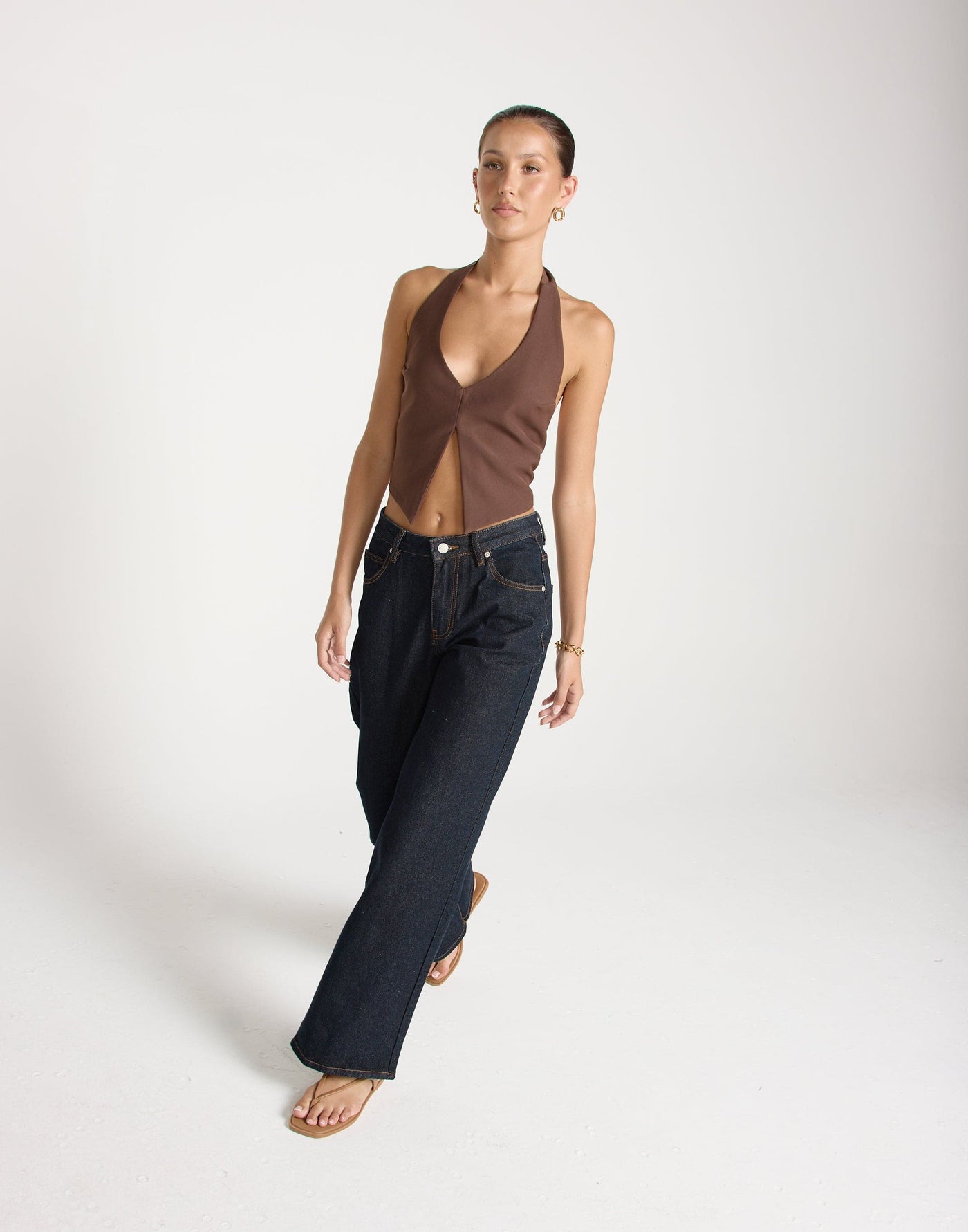 Kailani Top (Cocoa) | CHARCOAL CLOTHING | Open Front And Back Halter Tie Up Top - Women's Top - Charcoal Clothing