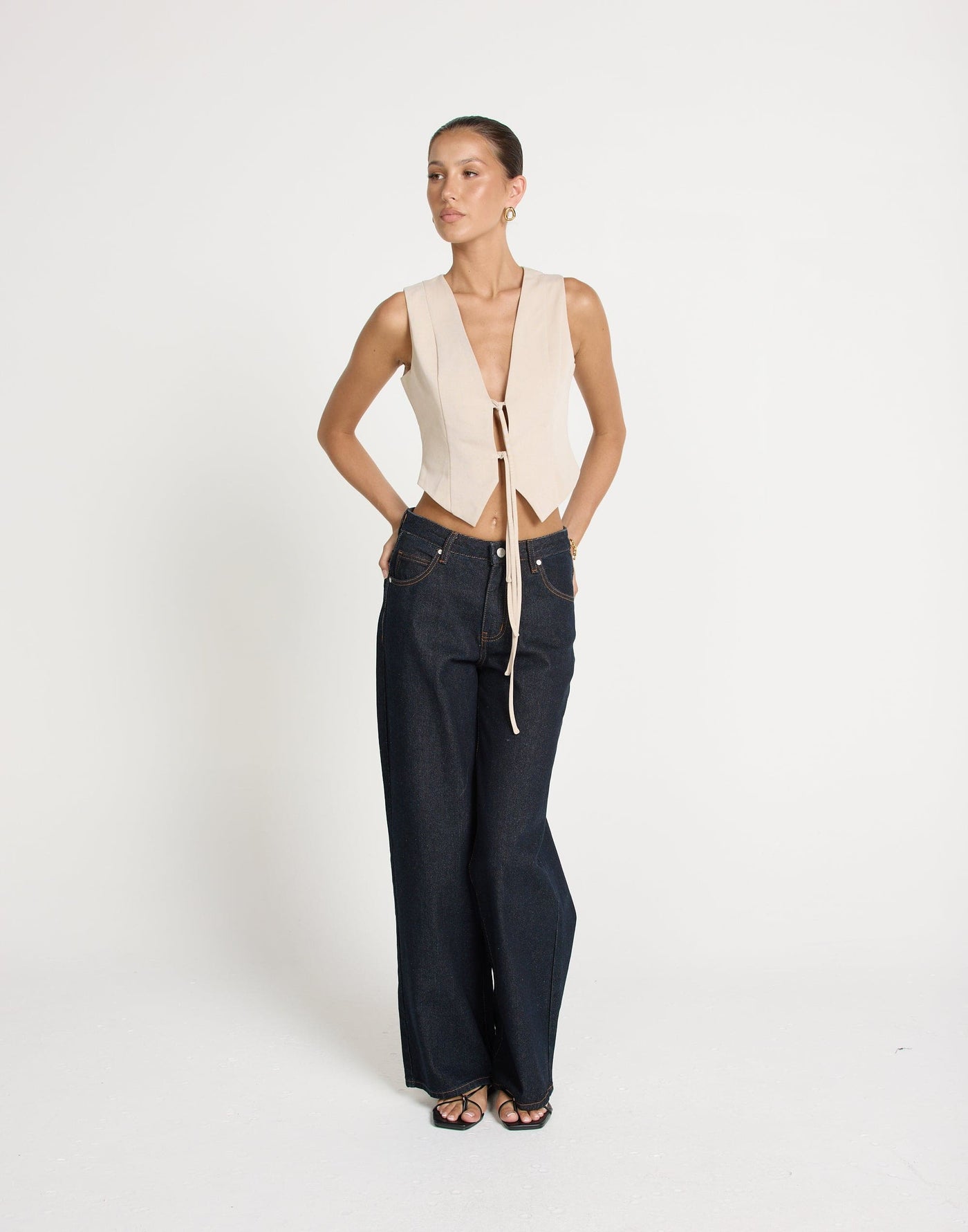 Kimberly Top (Latte) | CHARCOAL EXCLUSIVE | Tie Up Bust Detail Vest Style Top - Women's Top - Charcoal Clothing