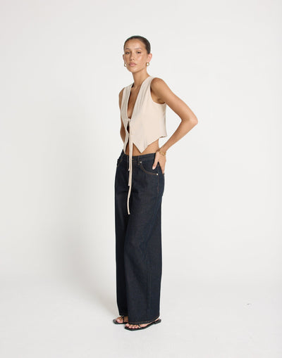 Kimberly Top (Latte) | CHARCOAL EXCLUSIVE | Tie Up Bust Detail Vest Style Top - Women's Top - Charcoal Clothing