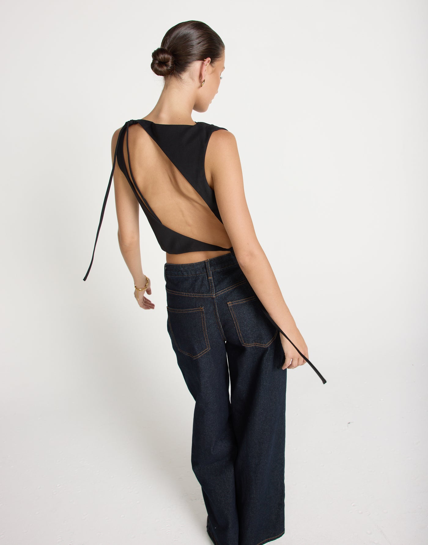Sotiria Top (Black) | CHARCOAL EXCLUSIVE | Open Tie Up Back High Neck - Women's Top - Charcoal Clothing