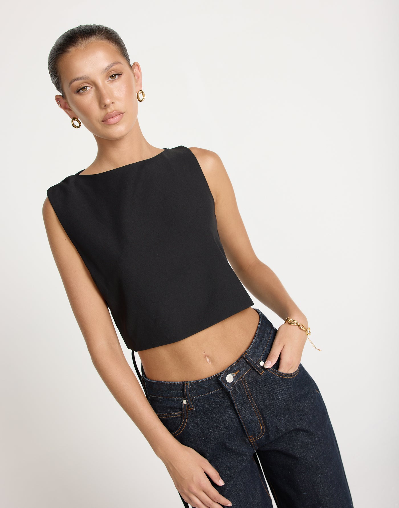 Sotiria Top (Black) | CHARCOAL EXCLUSIVE | Open Tie Up Back High Neck - Women's Top - Charcoal Clothing