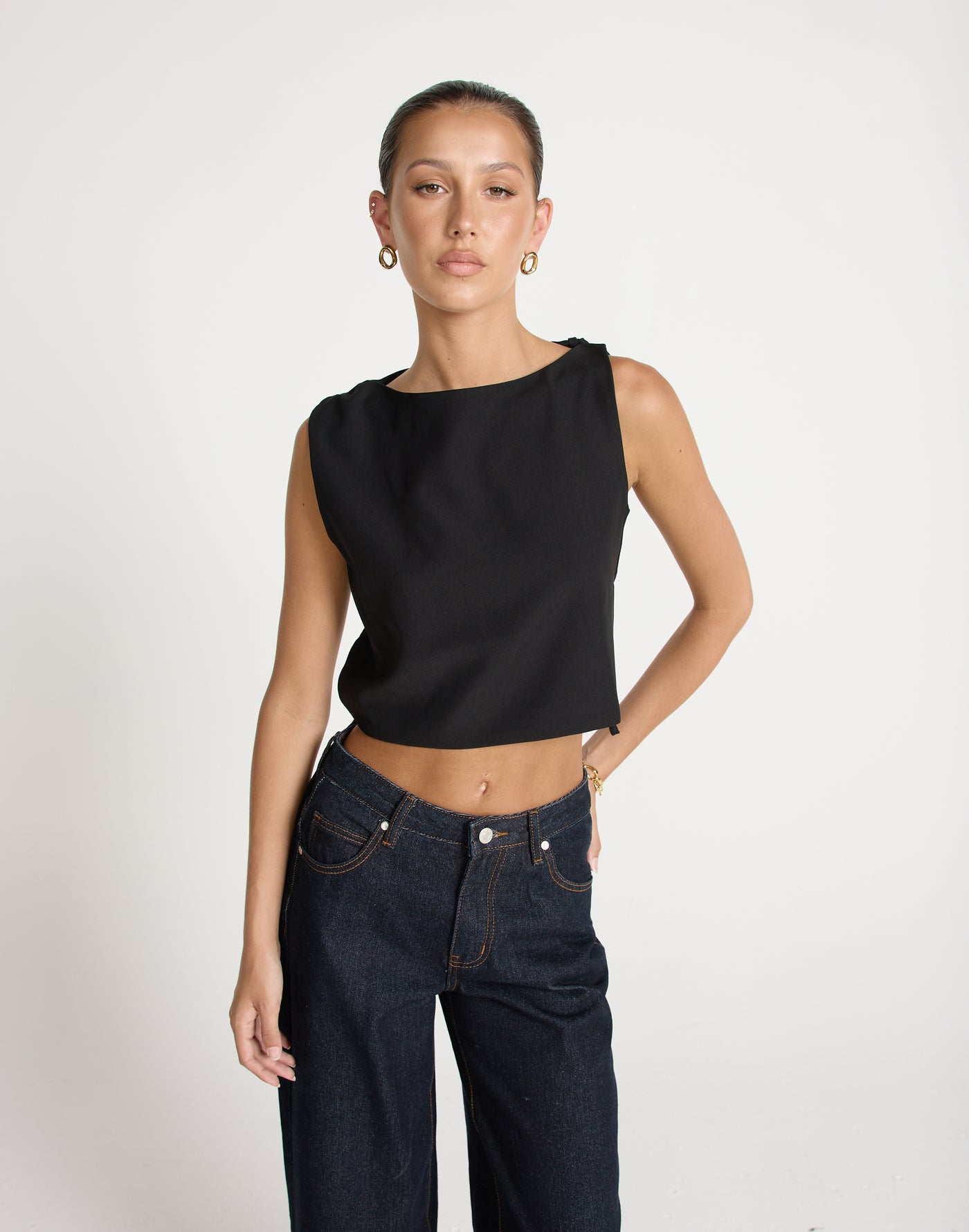 Sotiria Top (Black) | CHARCOAL EXCLUSIVE | Open Tie Up Back High Neck - Women's Top - Charcoal Clothing