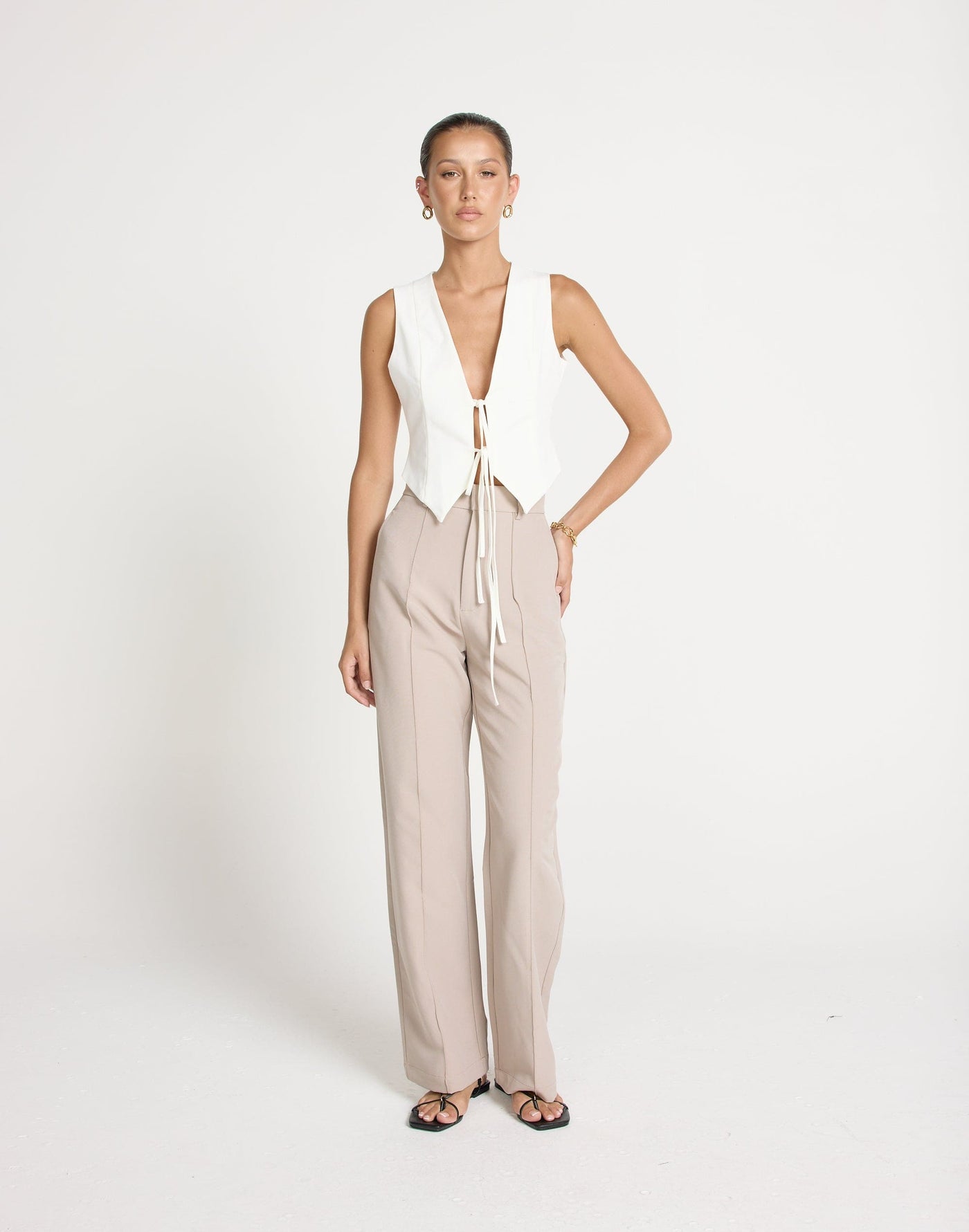 Kimberly Top (White) | CHARCOAL EXCLUSIVE | Tie Up Bust Detail Vest Style Top - Women's Top - Charcoal Clothing