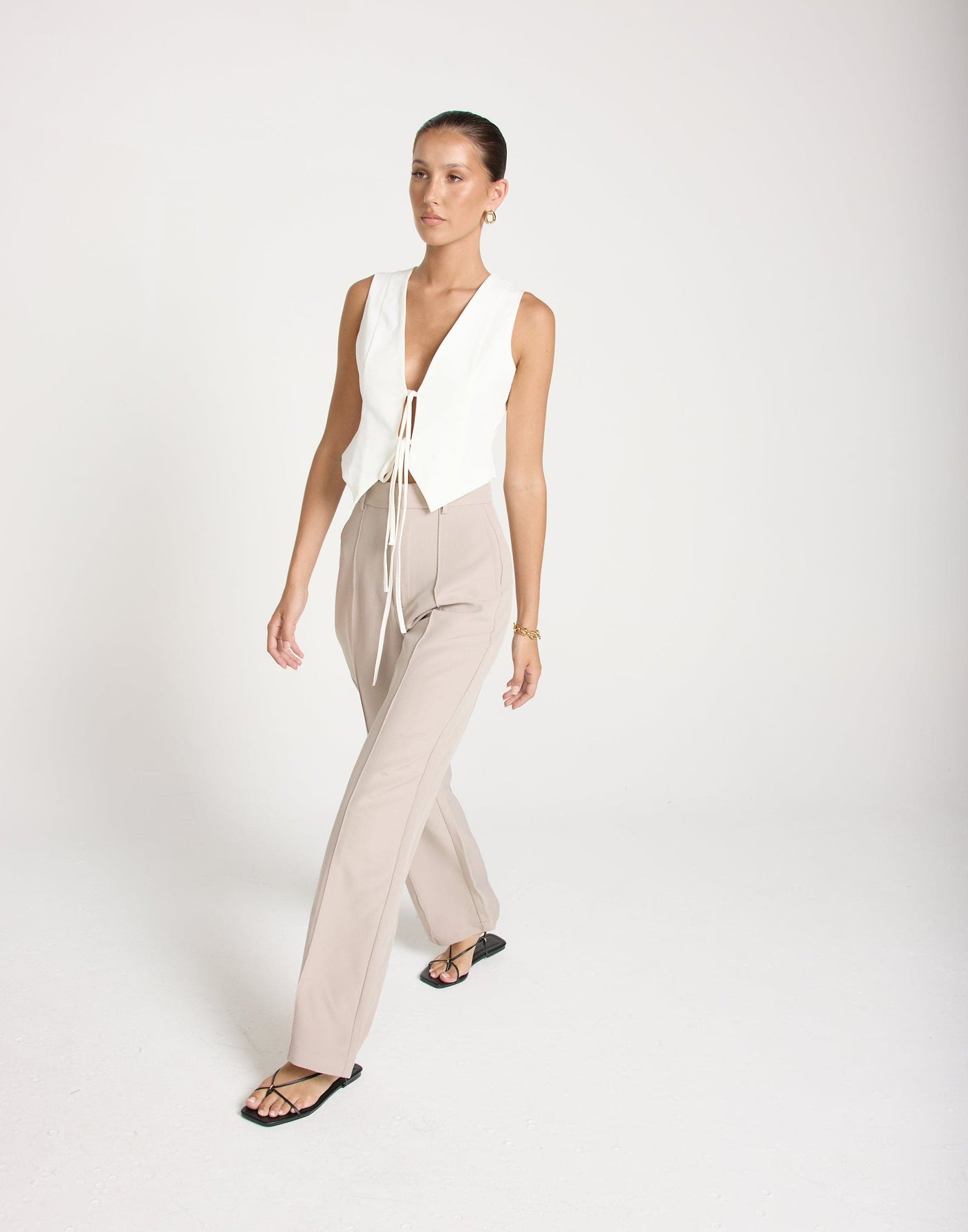 Kimberly Top (White) | CHARCOAL EXCLUSIVE | Tie Up Bust Detail Vest Style Top - Women's Top - Charcoal Clothing
