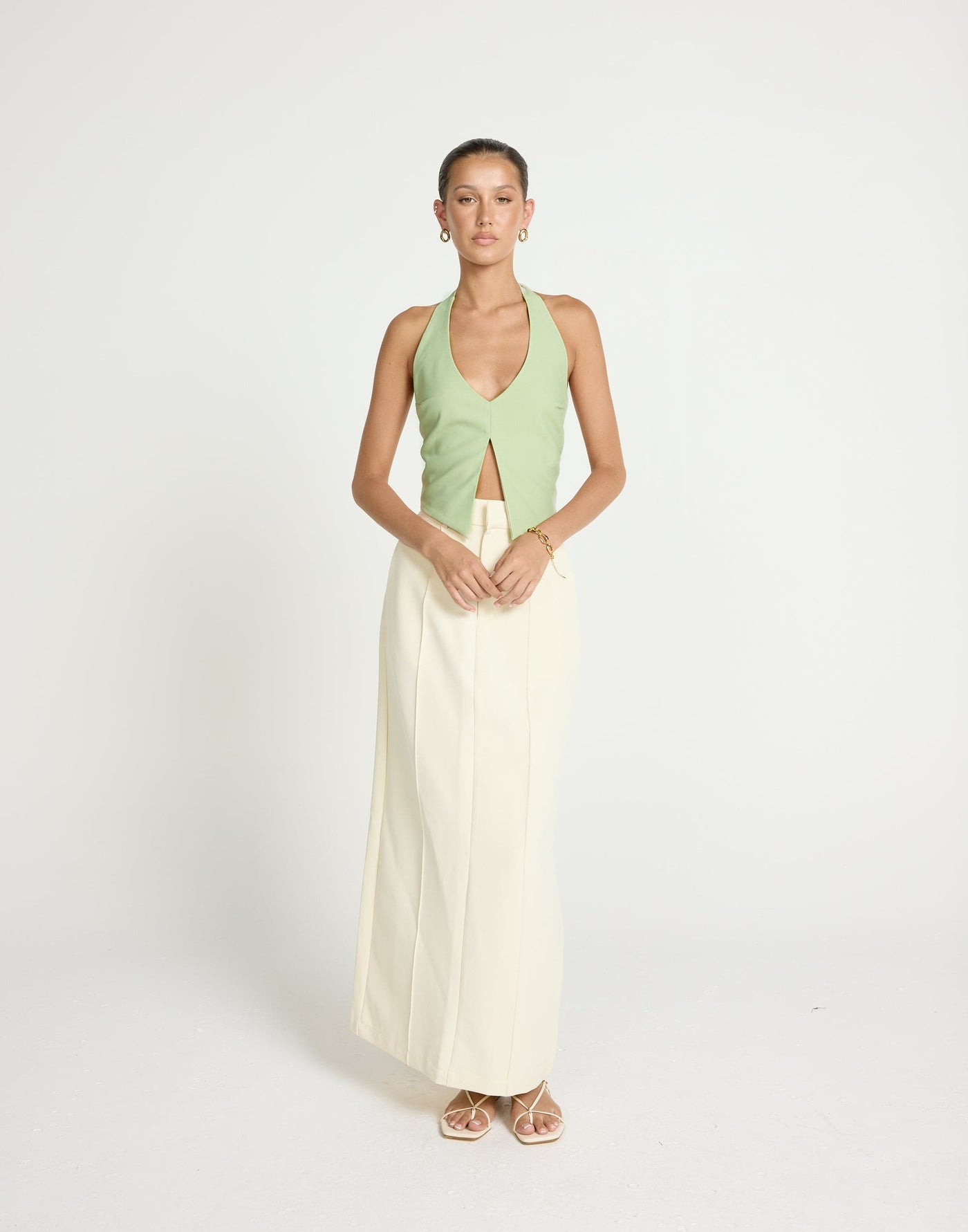 Kailani Top (Sage) | CHARCOAL CLOTHING | Open Front And Back Halter Tie Up Top - Women's Top - Charcoal Clothing