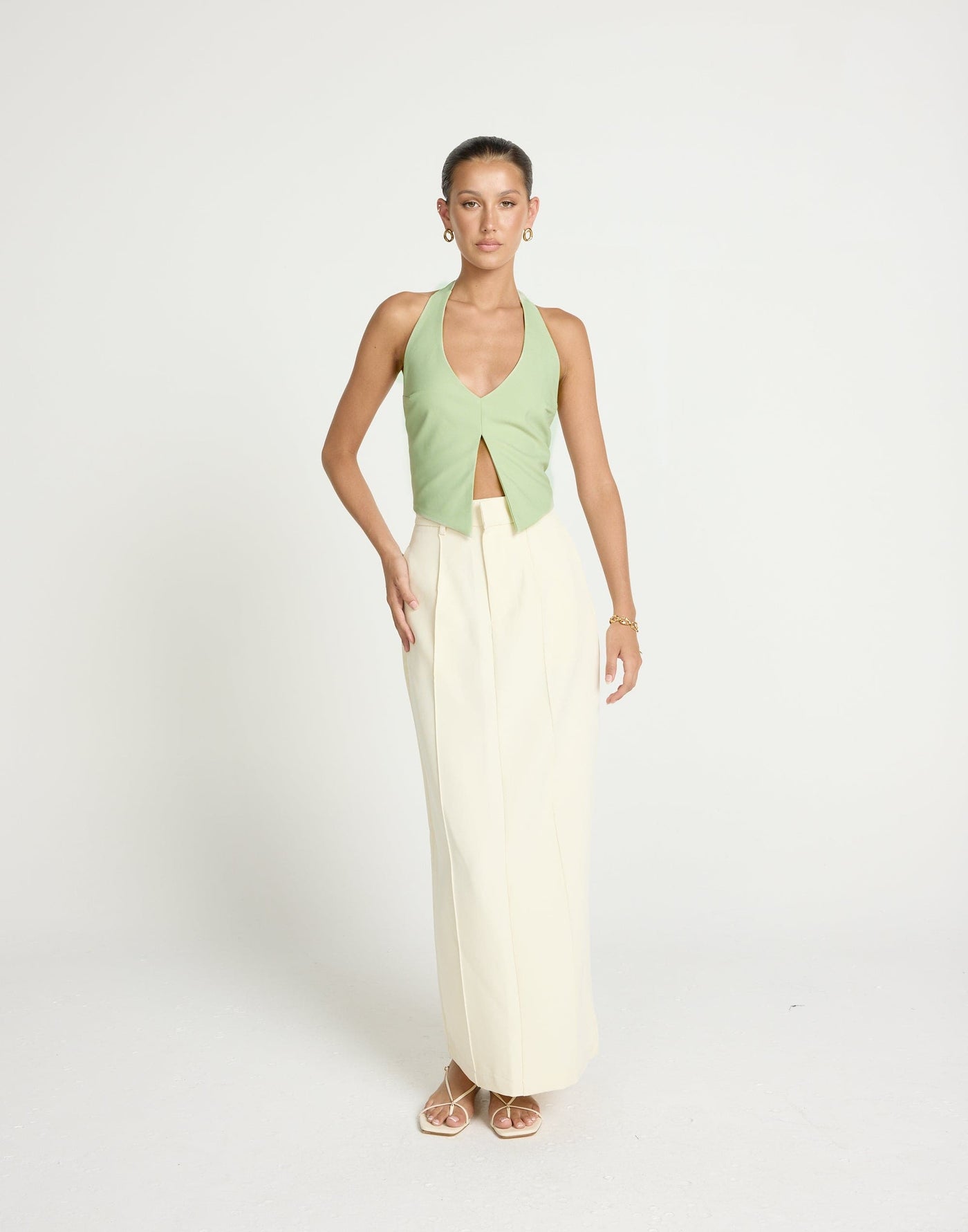 Kailani Top (Sage) | CHARCOAL CLOTHING | Open Front And Back Halter Tie Up Top - Women's Top - Charcoal Clothing