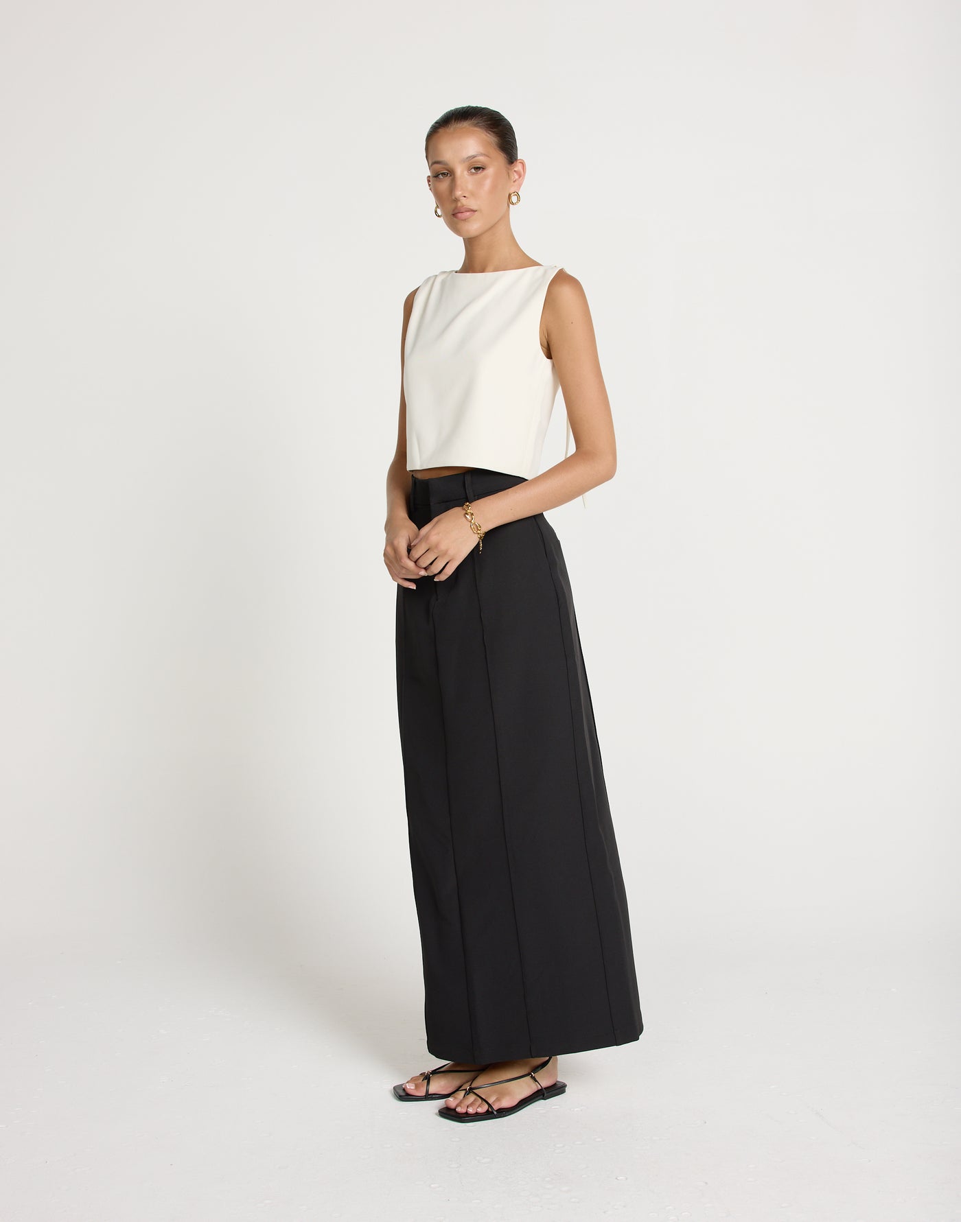 Sotiria Top (Oat) | CHARCOAL EXCLUSIVE | Open Tie Up Back High Neck - Women's Top - Charcoal Clothing