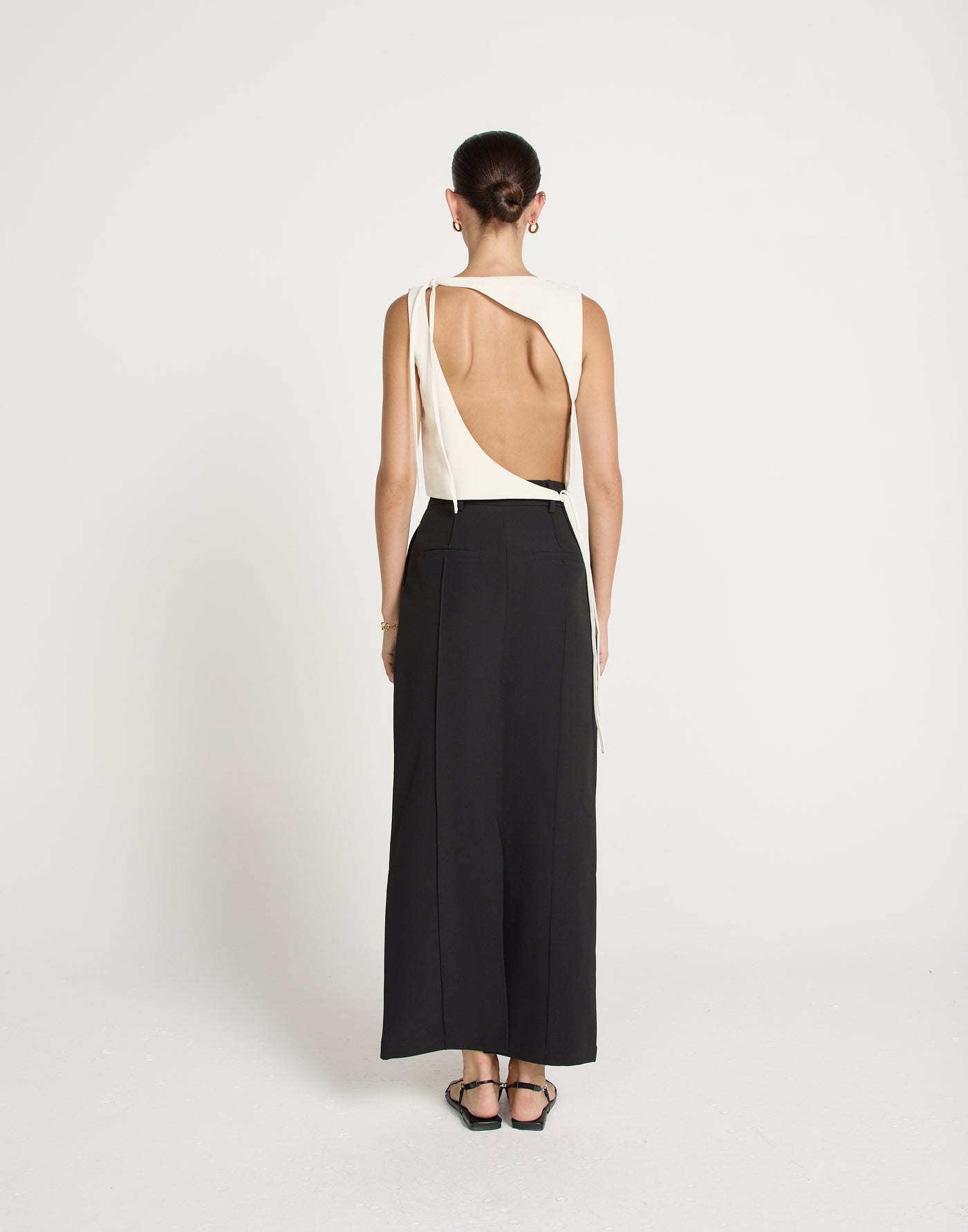 Sotiria Top (Oat) | CHARCOAL EXCLUSIVE | Open Tie Up Back High Neck - Women's Top - Charcoal Clothing