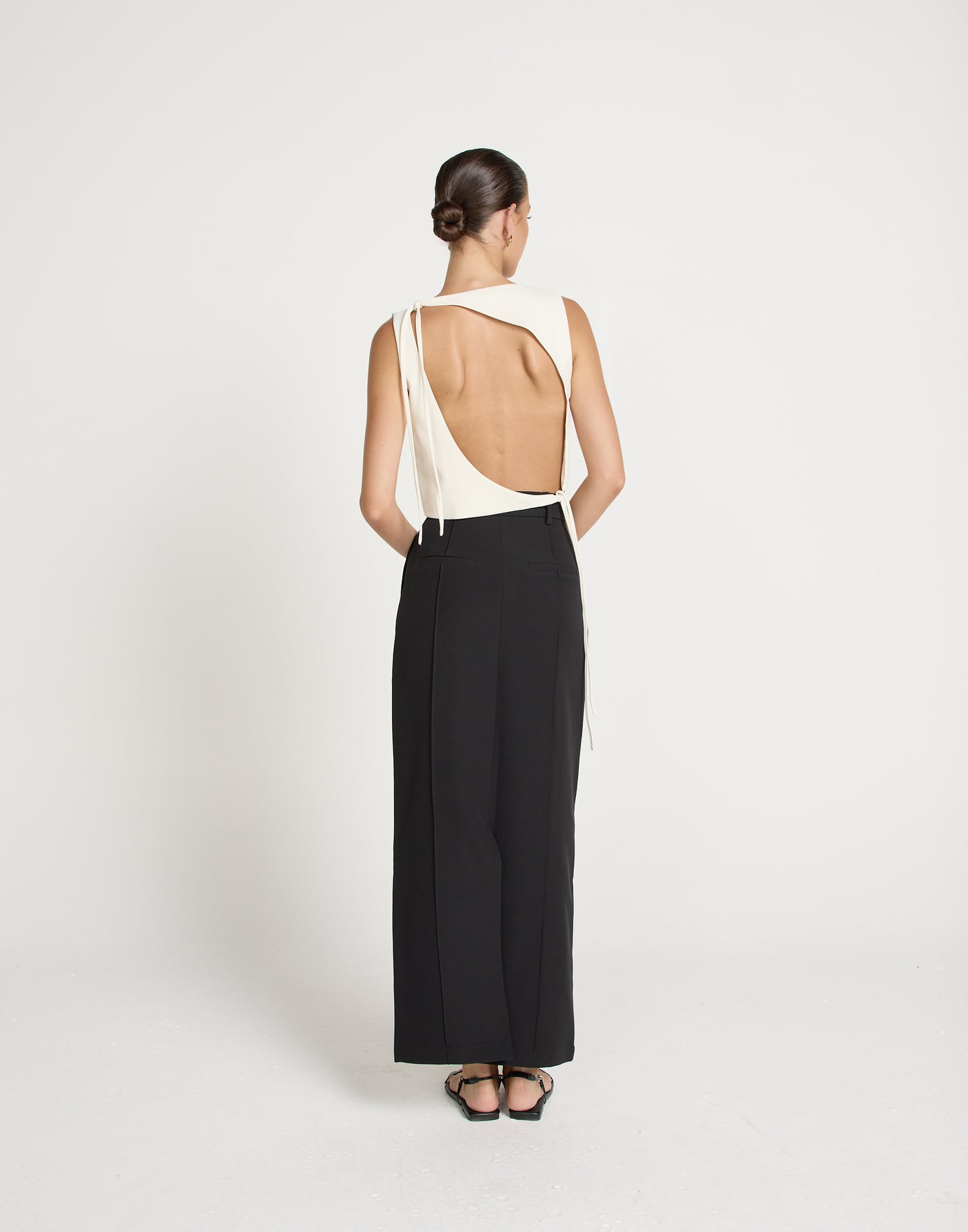 Sotiria Top (Oat) | CHARCOAL EXCLUSIVE | Open Tie Up Back High Neck - Women's Top - Charcoal Clothing