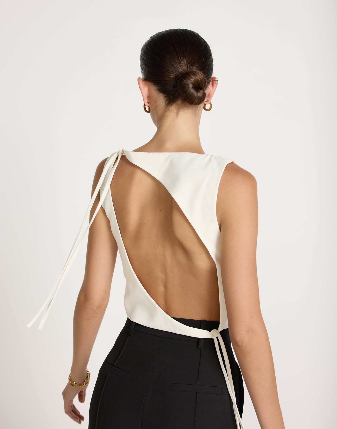Sotiria Top (Oat) | CHARCOAL EXCLUSIVE | Open Tie Up Back High Neck - Women's Top - Charcoal Clothing