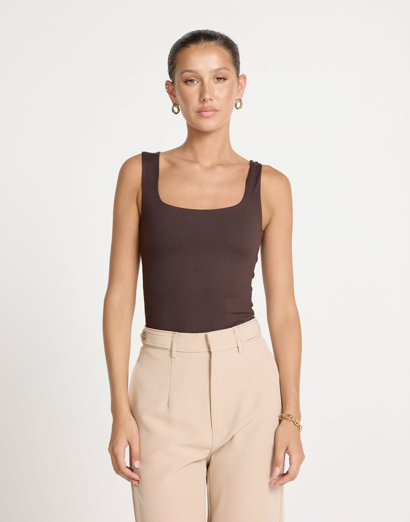 Heatwave Top (Chocolate) | CHARCOAL Exclusive - Boat Neckline Bodycon Butter Jersey Top - Women's Top - Charcoal Clothing