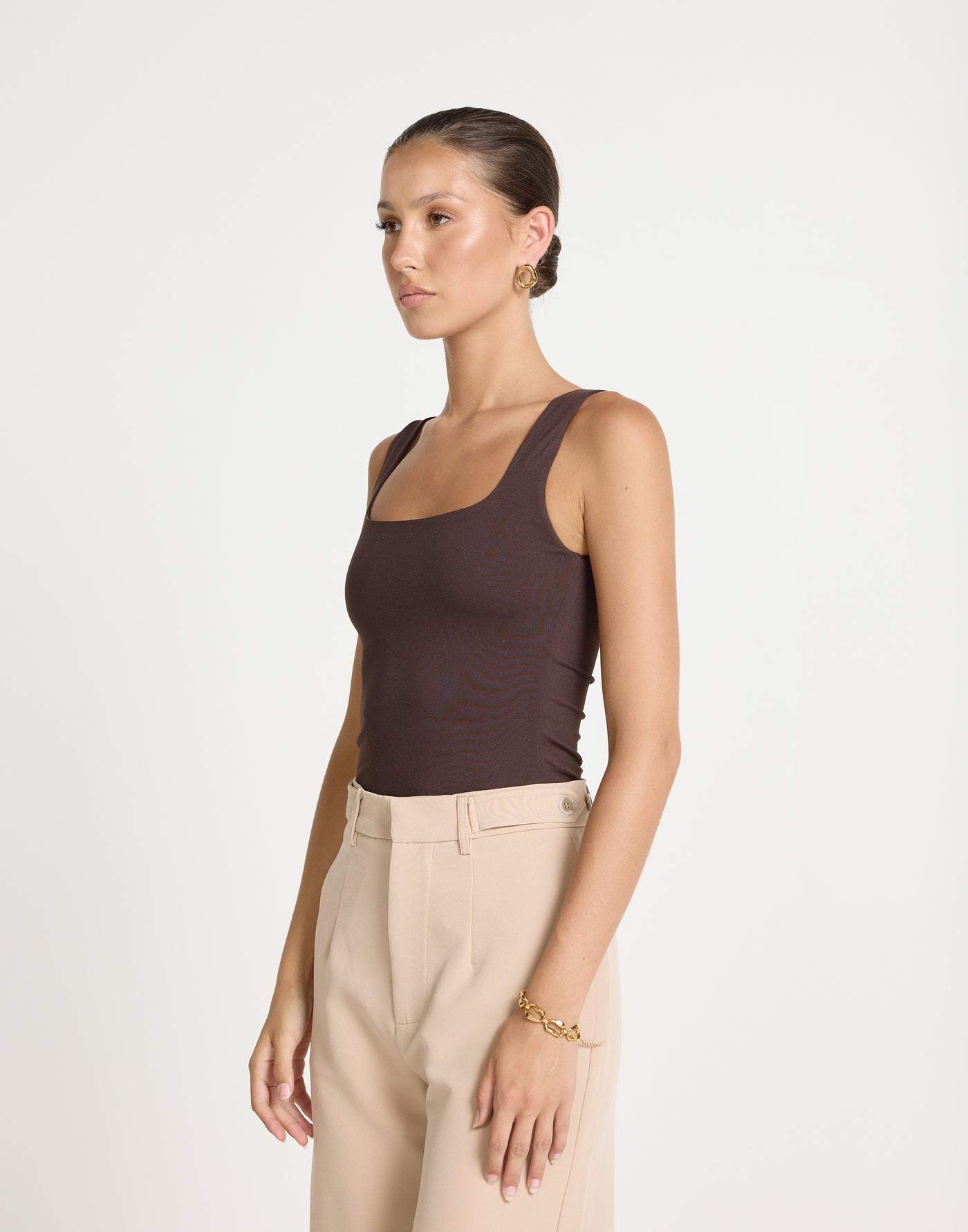 Heatwave Top (Chocolate) | CHARCOAL Exclusive - Boat Neckline Bodycon Butter Jersey Top - Women's Top - Charcoal Clothing