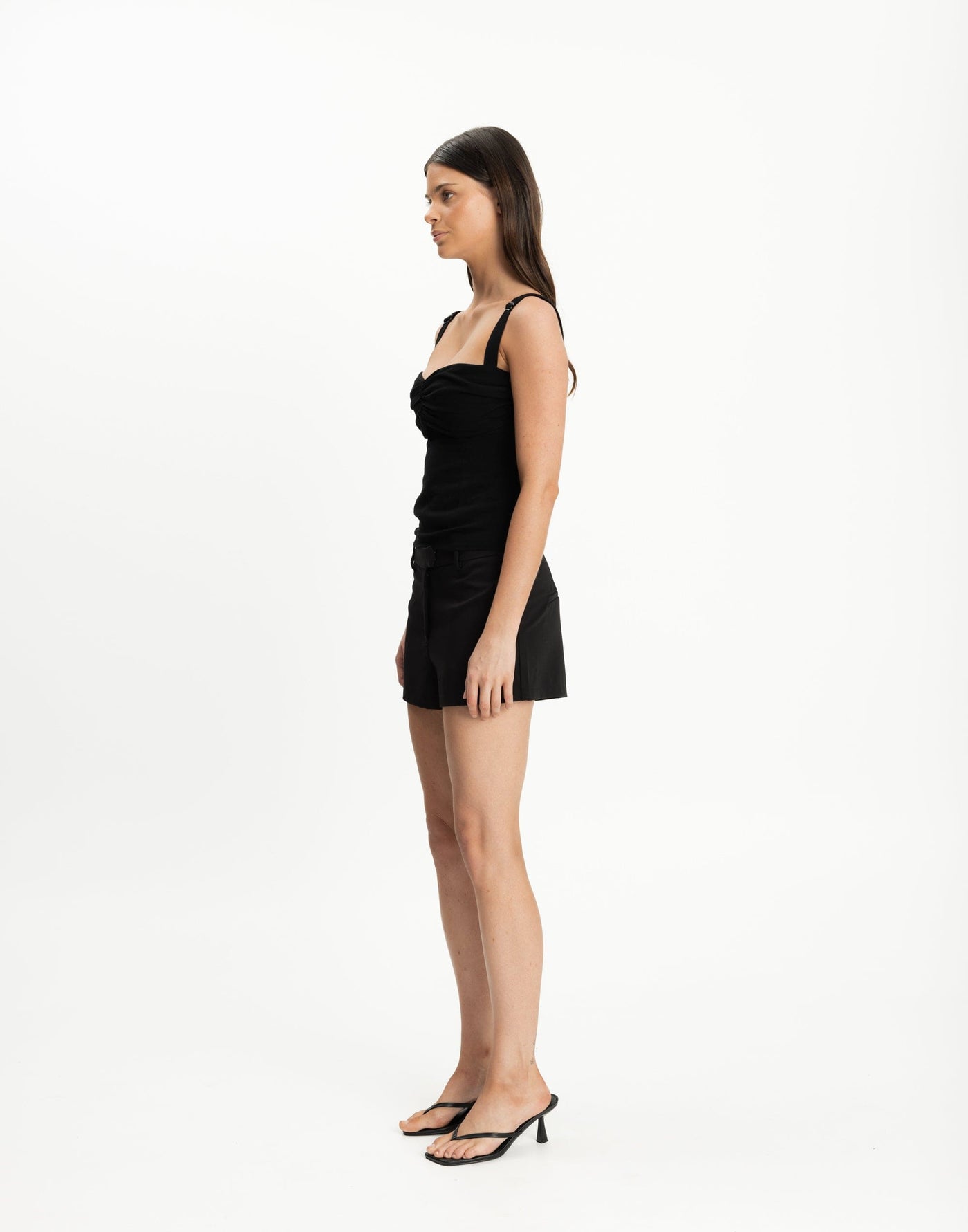 Helga Top (Black) | CHARCOAL Exclusive - Sweetheart Neckline Gathered Bust Detail Top - Women's Top - Charcoal Clothing