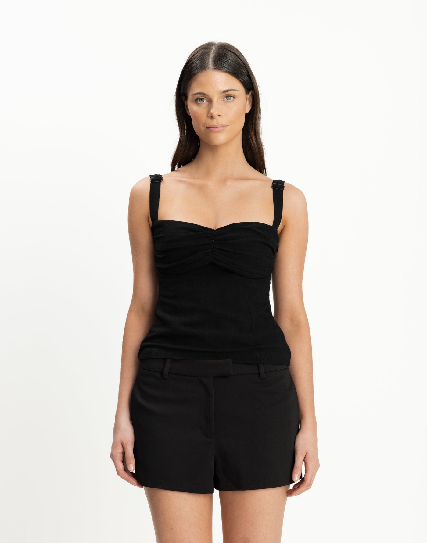 Helga Top (Black) | CHARCOAL Exclusive - Sweetheart Neckline Gathered Bust Detail Top - Women's Top - Charcoal Clothing