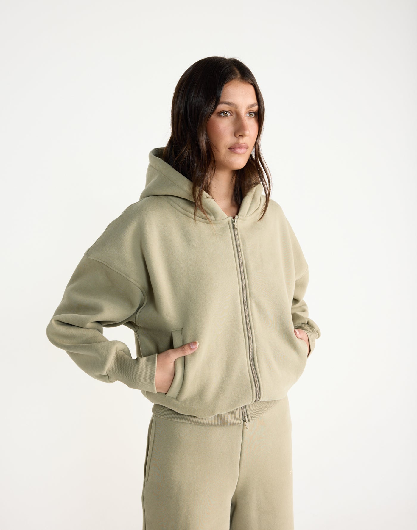 Elija Zip Hoodie (Matcha) | CHARCOAL EXCLUSIVE | Zip up hoodie with fleece lining - Women's Outerwear - Charcoal Clothing