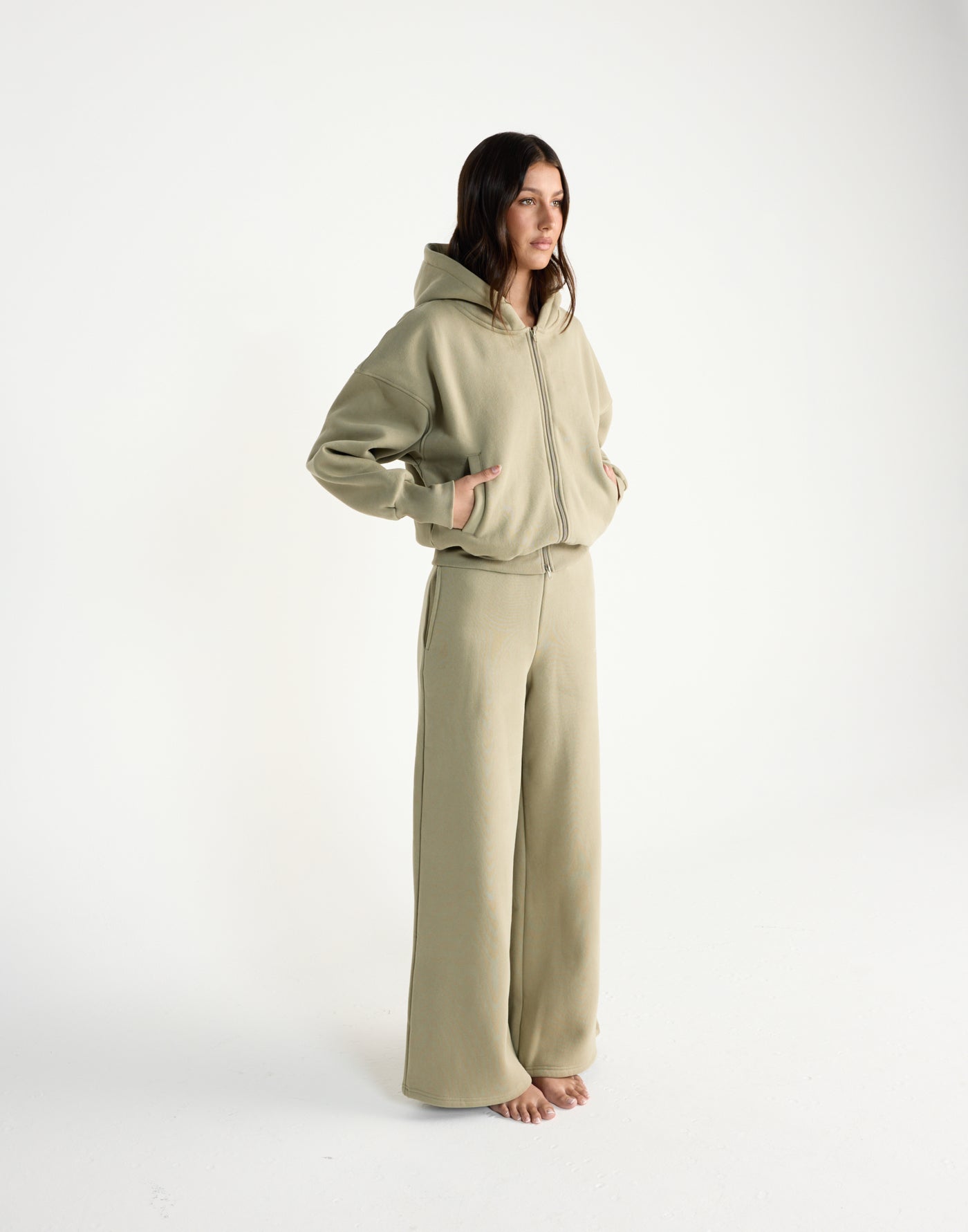 Elija Zip Hoodie (Matcha) | CHARCOAL EXCLUSIVE | Zip up hoodie with fleece lining - Women's Outerwear - Charcoal Clothing