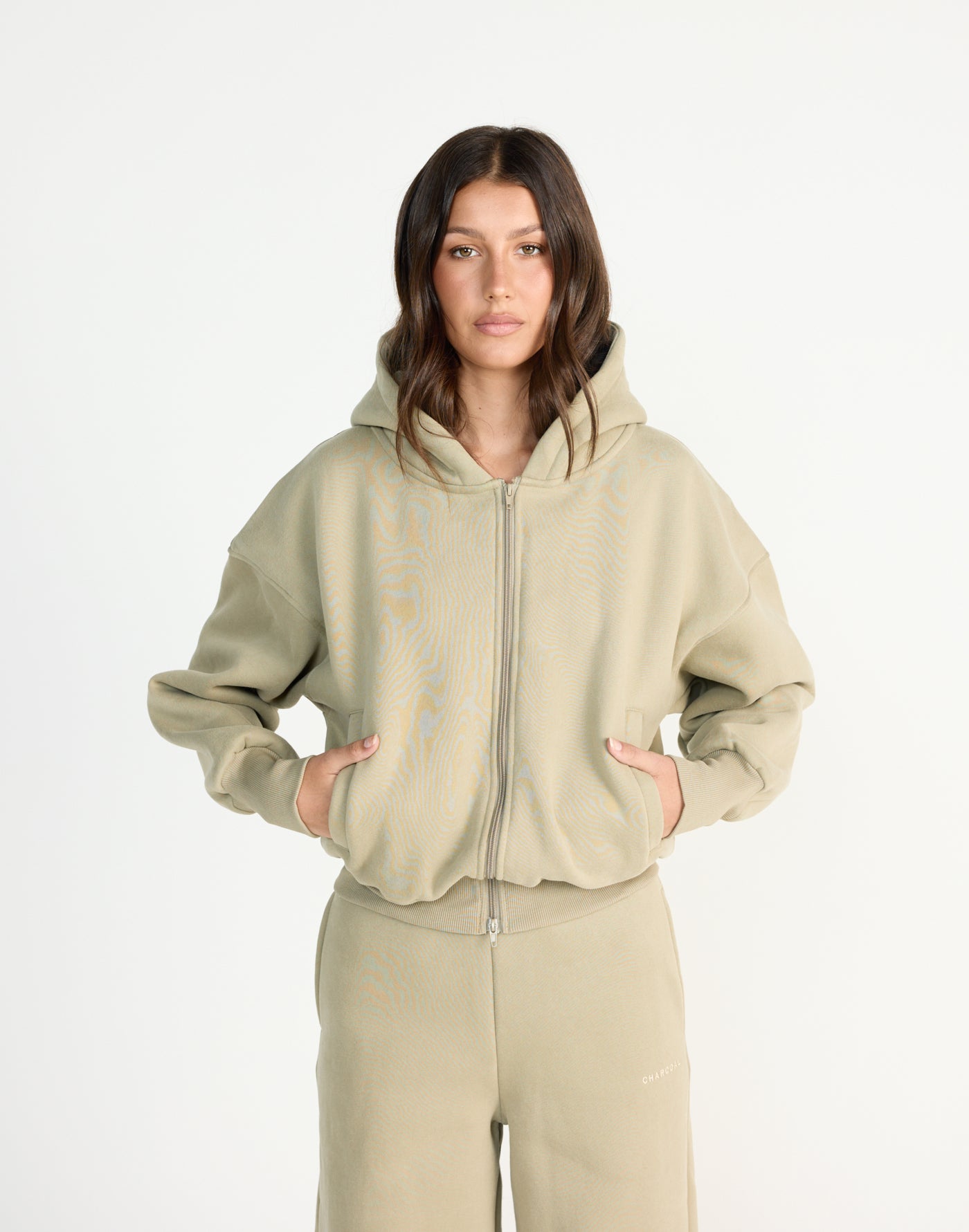Elija Zip Hoodie (Matcha) | CHARCOAL EXCLUSIVE | Zip up hoodie with fleece lining - Women's Outerwear - Charcoal Clothing