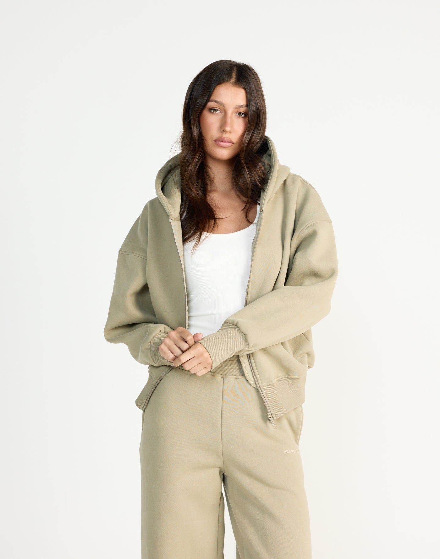 Elija Zip Hoodie (Matcha) | CHARCOAL EXCLUSIVE | Zip up hoodie with fleece lining - Women's Outerwear - Charcoal Clothing