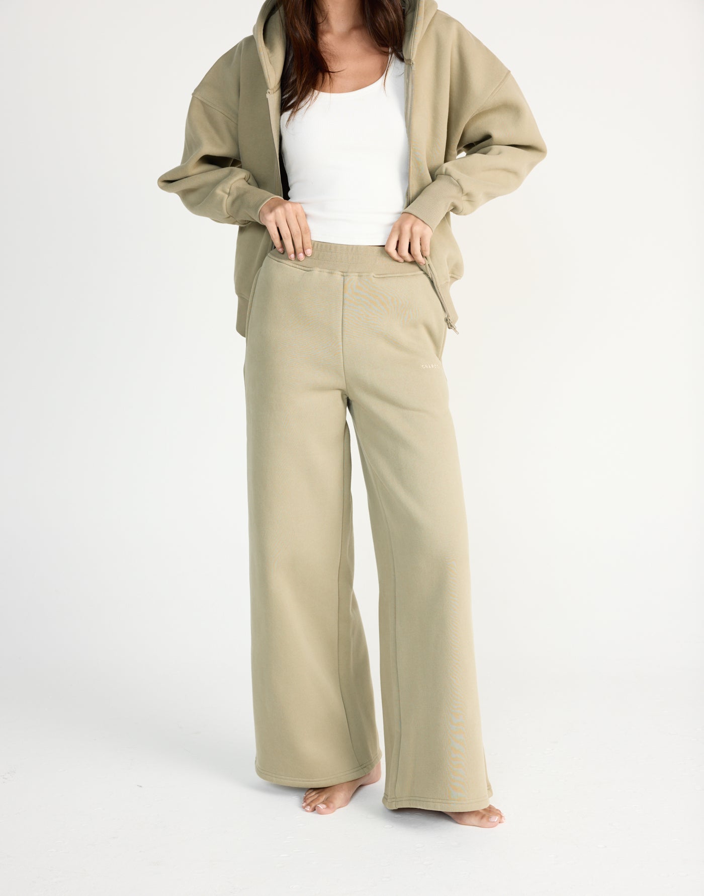 River Wide Leg Tracksuit Pants (Matcha) | CHARCOAL EXCLUSIVE | High waisted tracksuit pants with a wide leg - Women's Pants - Charcoal Clothing