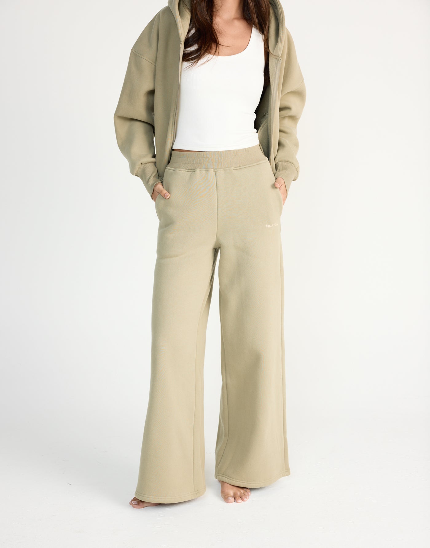 River Wide Leg Tracksuit Pants (Matcha) | CHARCOAL EXCLUSIVE | High waisted tracksuit pants with a wide leg - Women's Pants - Charcoal Clothing